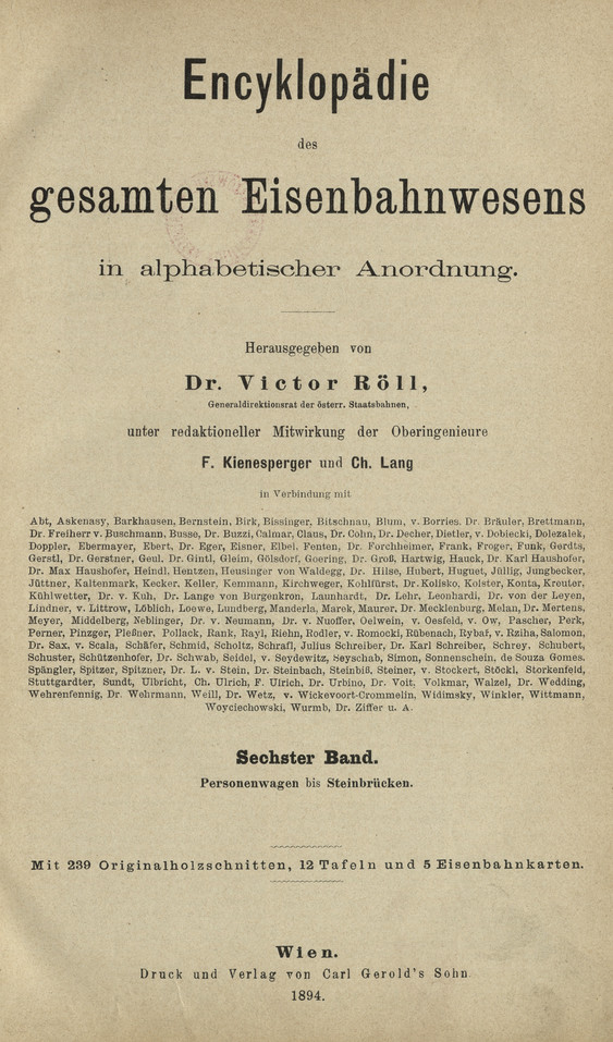 Encyklopädie des gesamten Eisenbahnwesens in alphabetischer Anordnung. Bd. 6, Personenwagen bis Steinbrücken