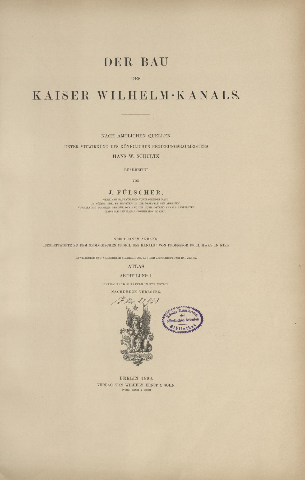 Der Bau des Kaiser Wilhelm-Kanals. Abt. 1, Atlas