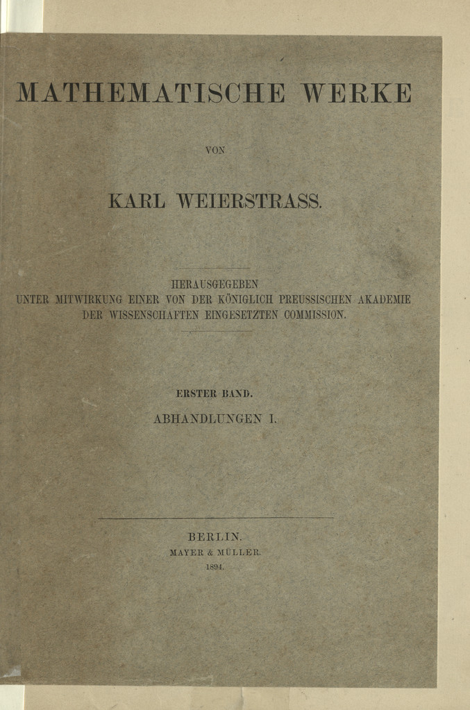 Mathematische Werke. Bd. 1, Abhandlungen I
