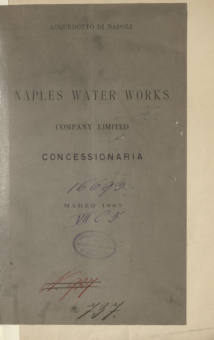 Acquedotto di Napoli : Naples water works : company limited : concessionaria : marzo 1885