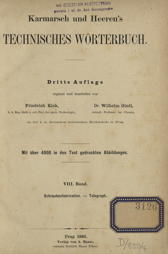 Karmarsch und Heeren&amp;#039;s Technisches Wörterbuch. Bd. 8, Schraubenfabrication. - Telegraph