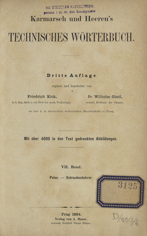 Karmarsch und Heeren&amp;#039;s Technisches Wörterbuch. Bd. 7, Polen. - Schraubenbohrer