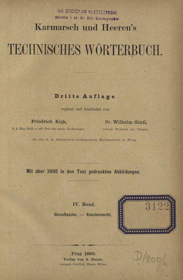 Karmarsch und Heeren&amp;#039;s Technisches Wörterbuch. Bd. 4, Giessflasche. - Knochenmehl.