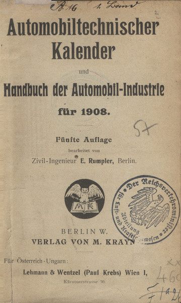 Automobiltechnischer Kalender und Handbuch der Automobil-Industrie für 1908