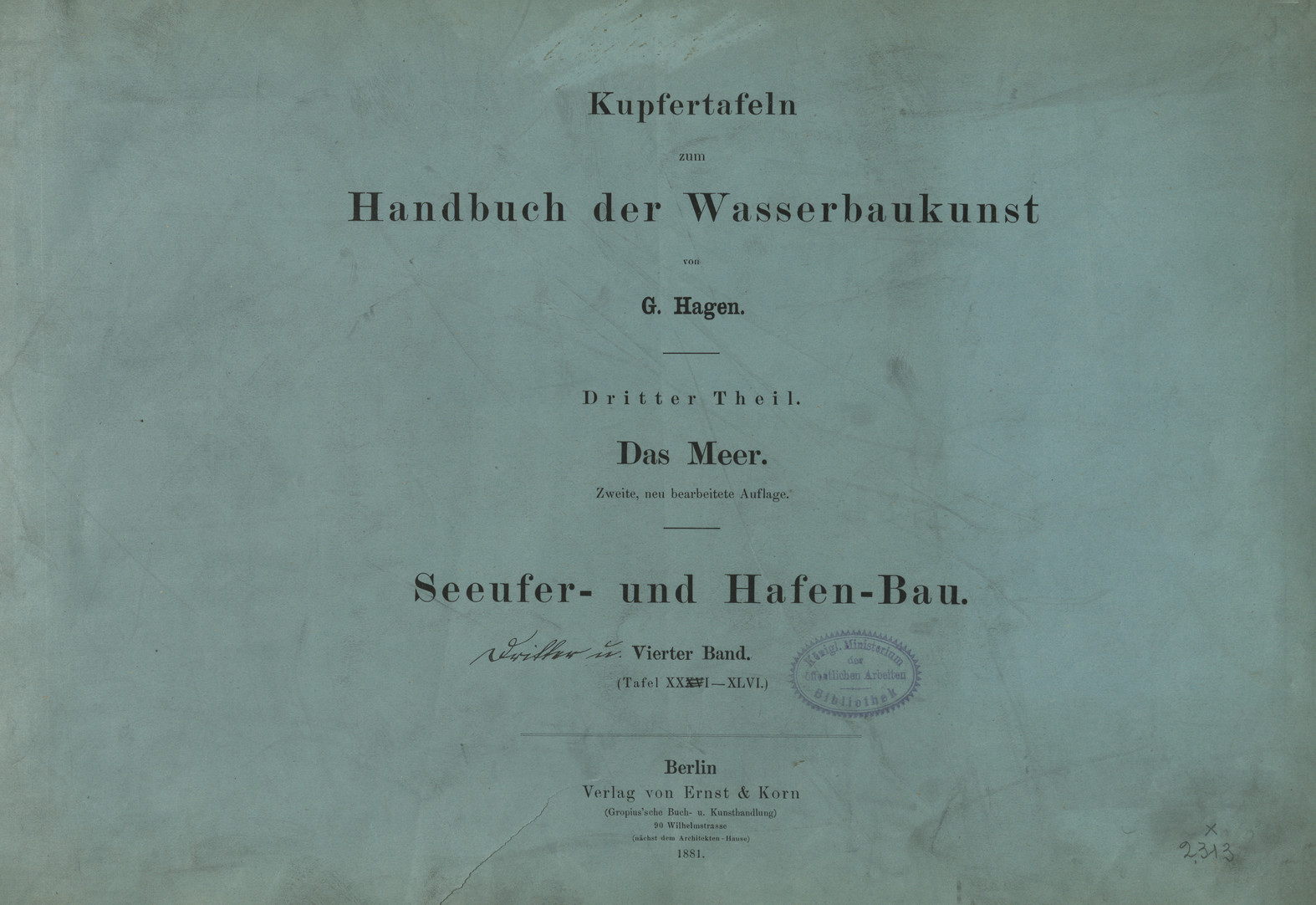 Kupfertafeln zum Handbuch der Wasserbaukunst. Theil 3, Das Meer. Bd. 4, Seeufer- und Hafen-Bau