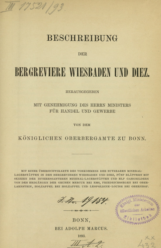 Beschreibung der Bergreviere Wiesbaden und Diez
