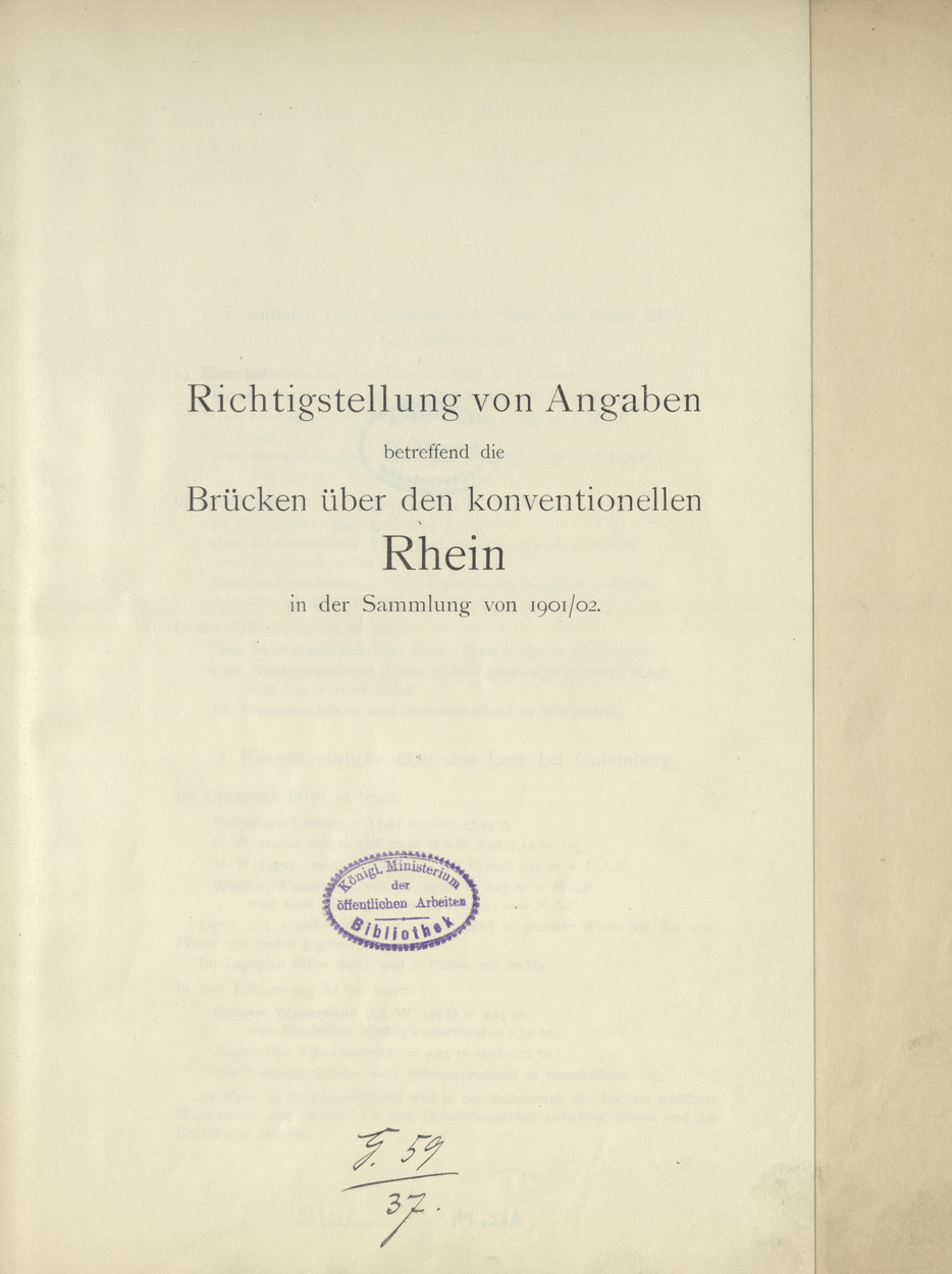 Richtigstellung von Angaben betreffend die Brücken über den konventionellen Rhein in der Sammlung von 1901/02.