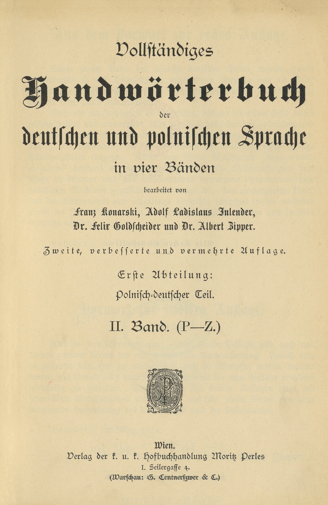 Vollständiges Handwörterbuch der deutschen und polnischen Sprache in vier Bänden. Abt. 1, Polnisch-deutscher Teil. Bd. 2, (P-Z.)