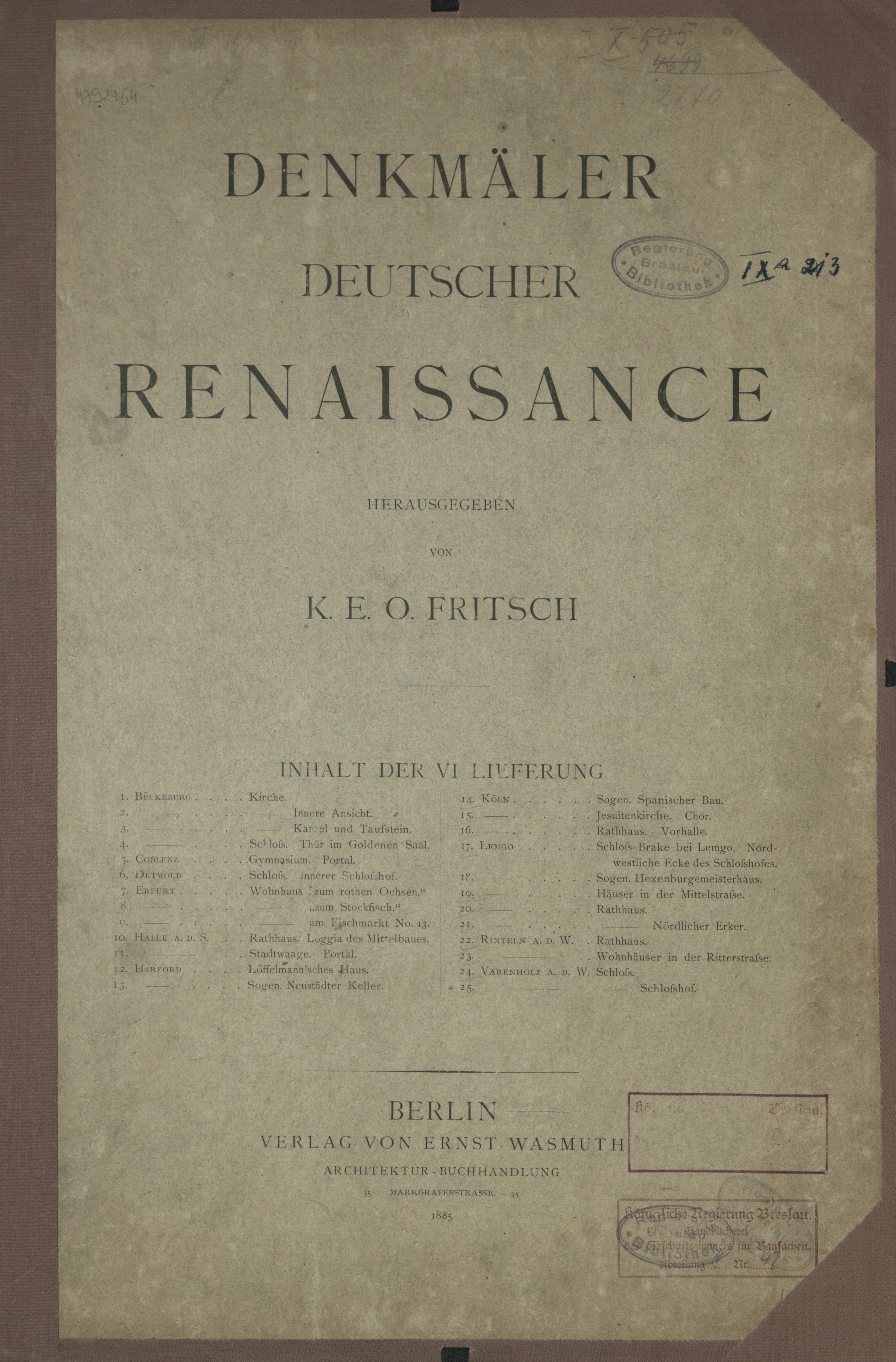 Denkmäler deutscher Renaissance. Lfg. 6