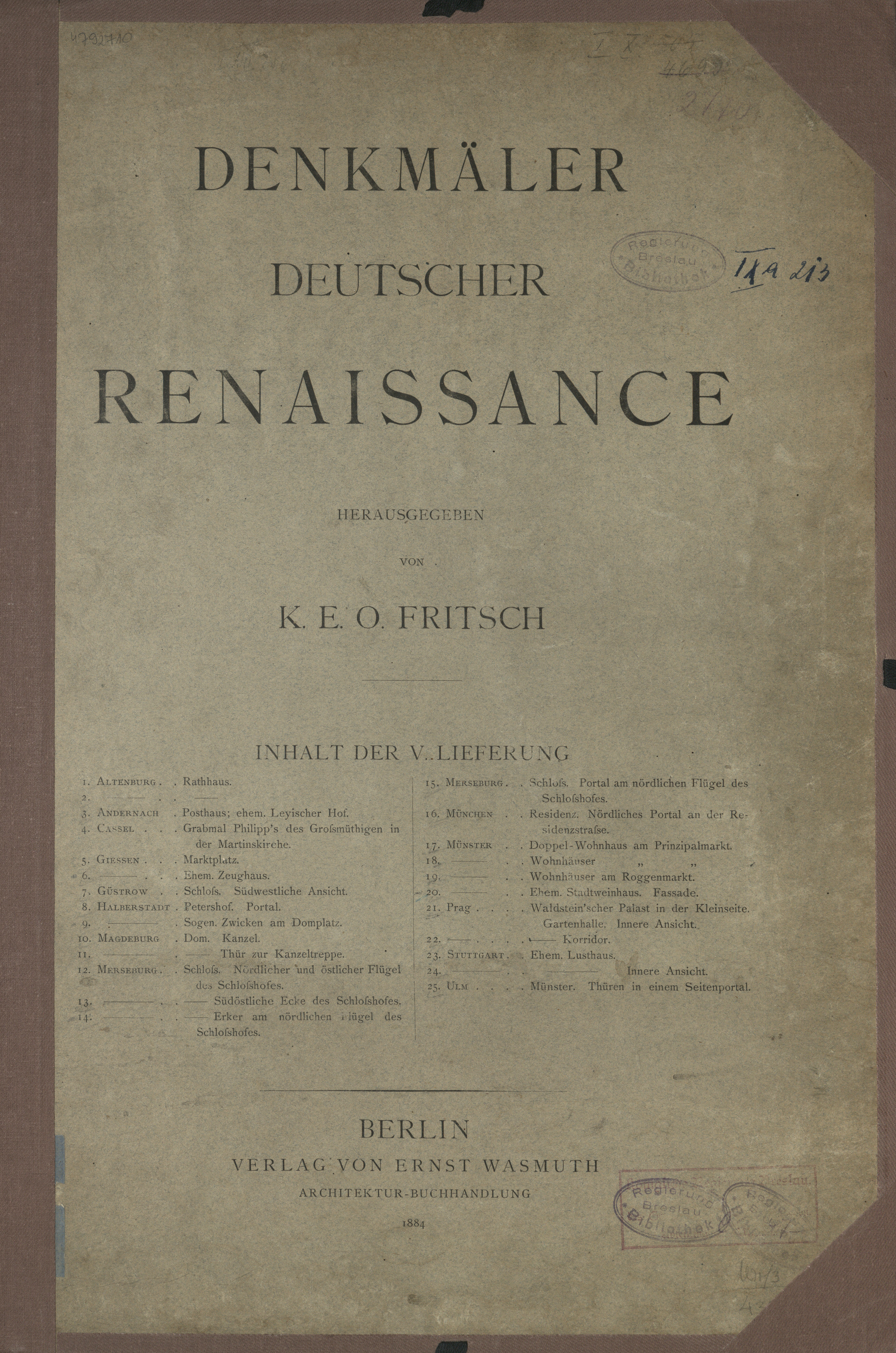 Denkmäler deutscher Renaissance. Lfg. 5