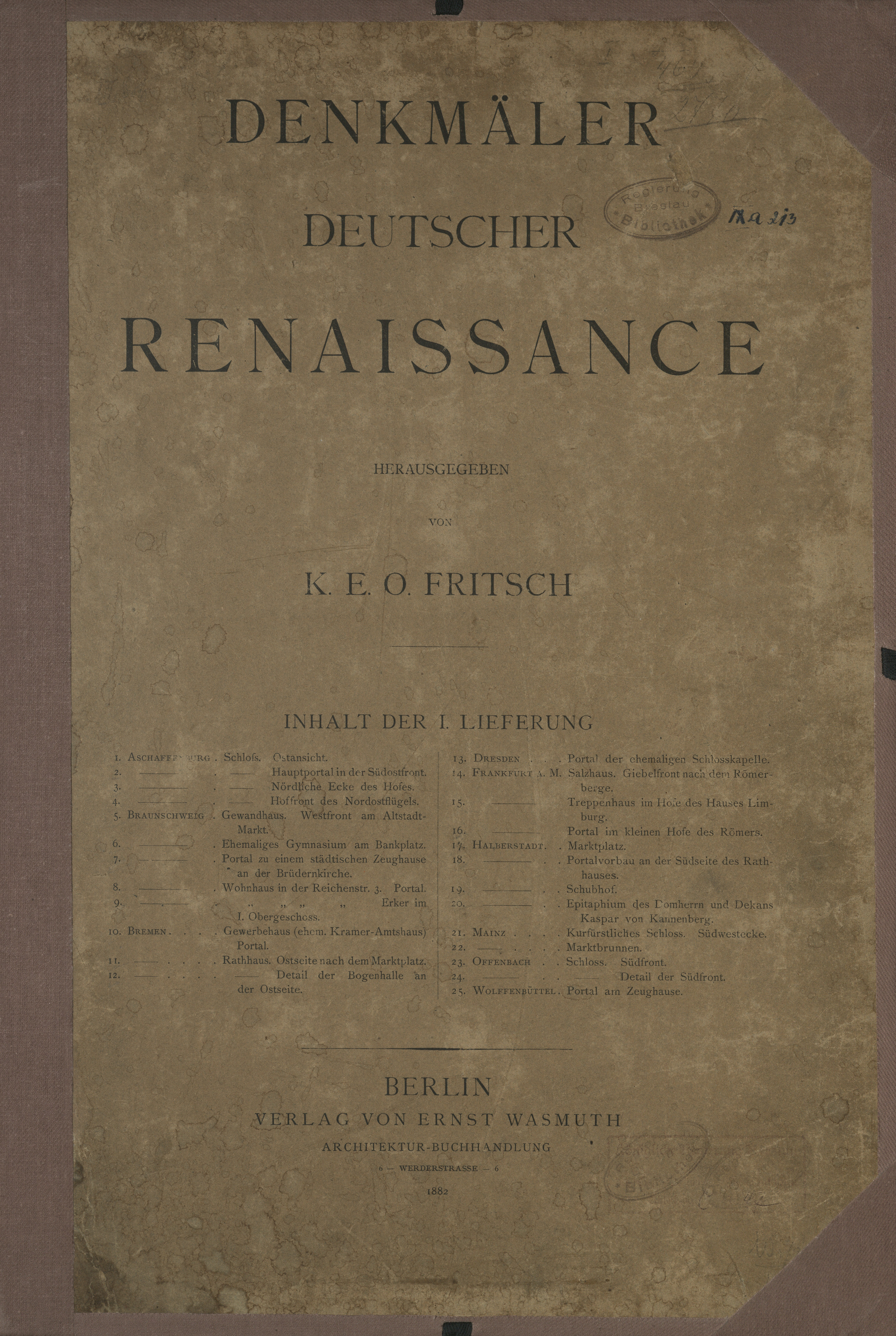 Denkmäler deutscher Renaissance. Lfg. 1