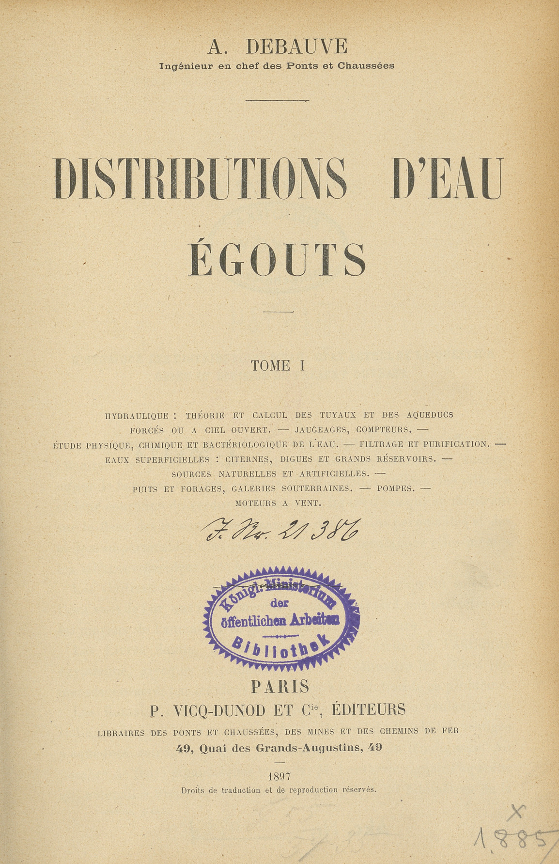 Distributions d&amp;#039;eau égouts. T. 1