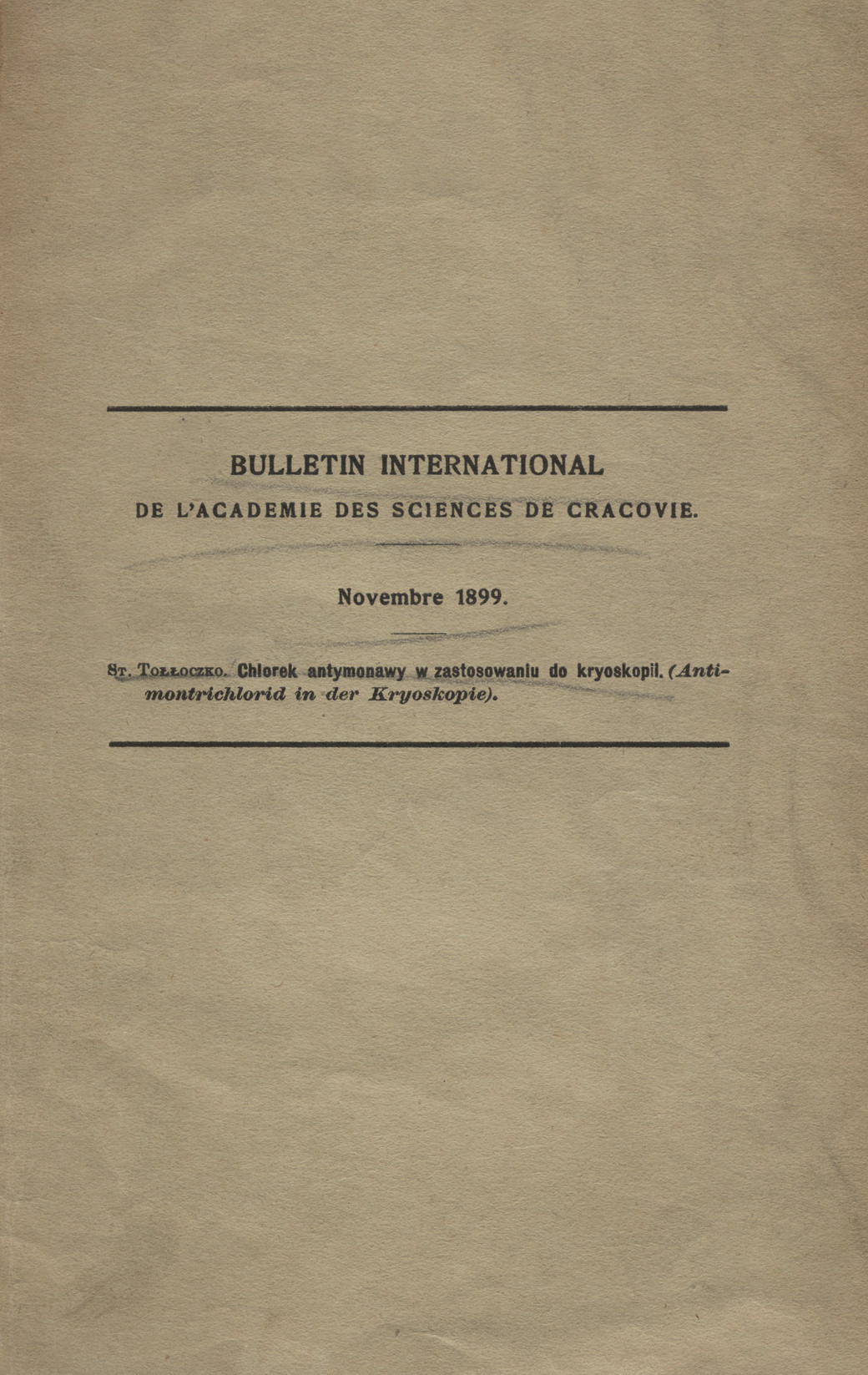 Extrait du Bulletin de l&amp;#039;Académie des Sciences de Cracovie : Novembre 1899.