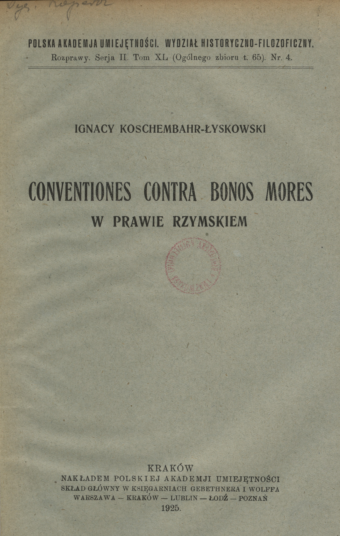 Conventiones contra bonos mores w prawie rzymskiem