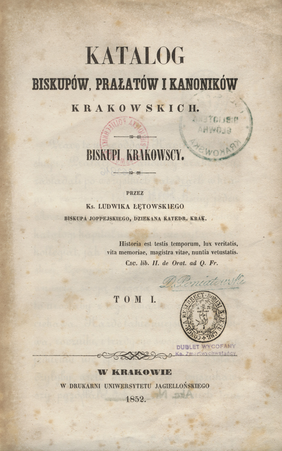 Katalog biskupów, prałatów i kanoników krakowskich. T. 1, Biskupi krakowscy