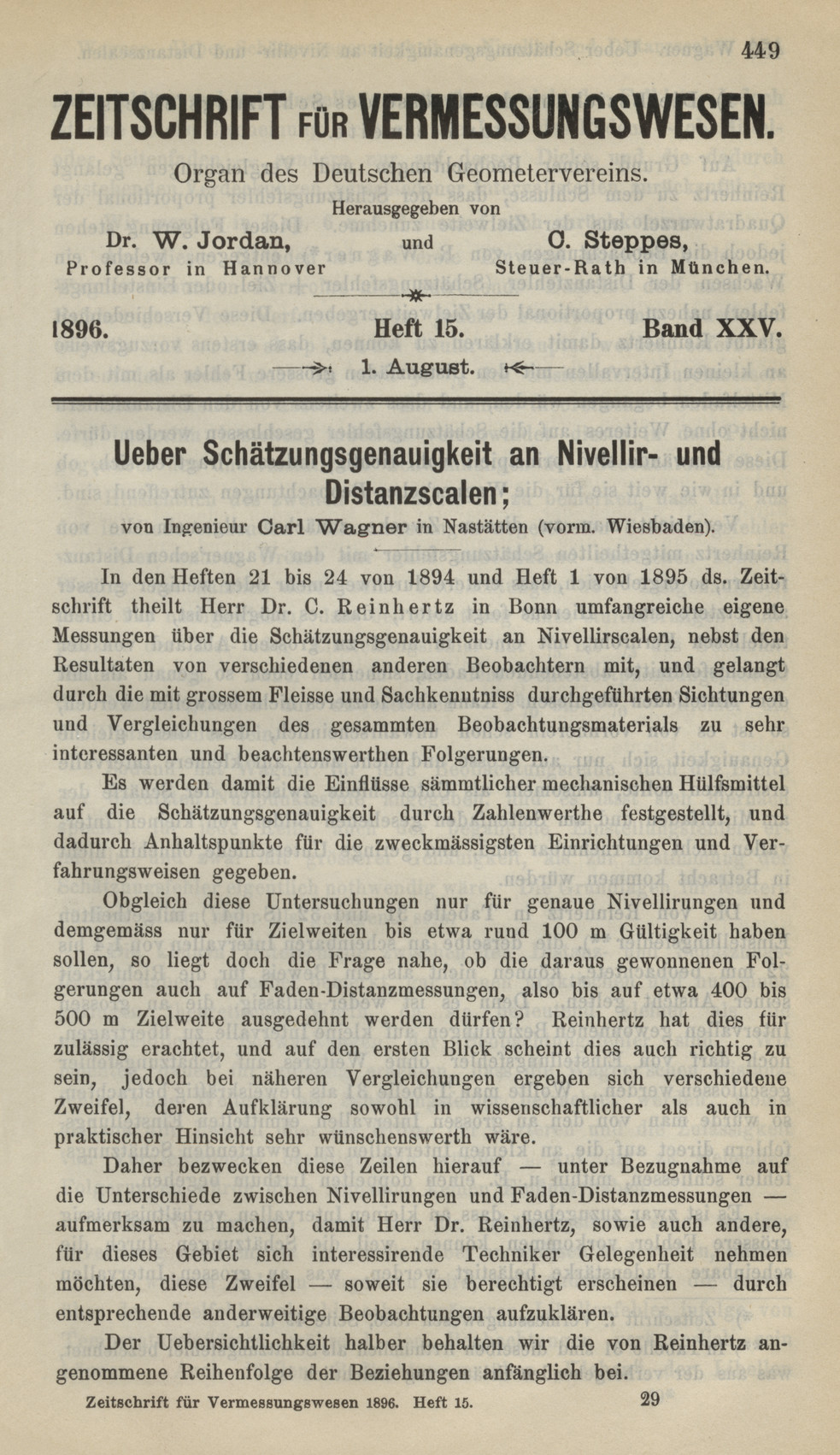 Zeitschrift für Vermessungswesen, Heft 15, Band XXV