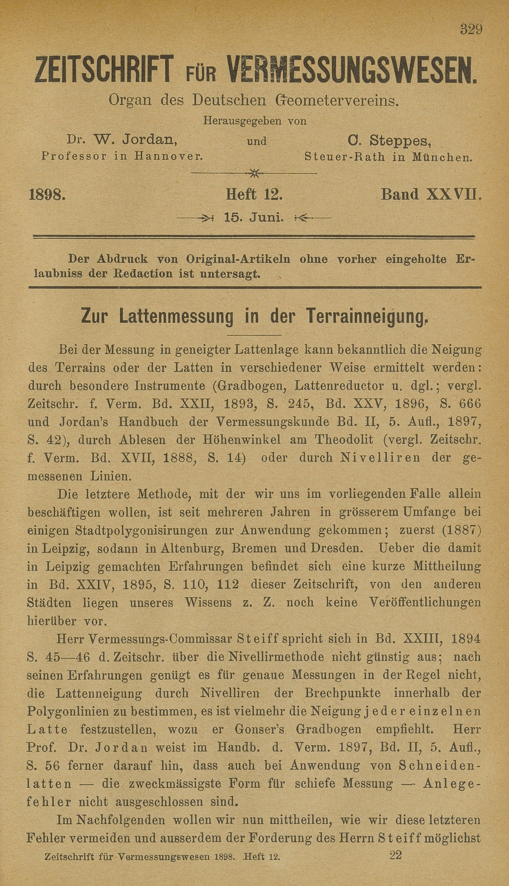Zeitschrift für Vermessungswesen, Heft 12, Band XXVII