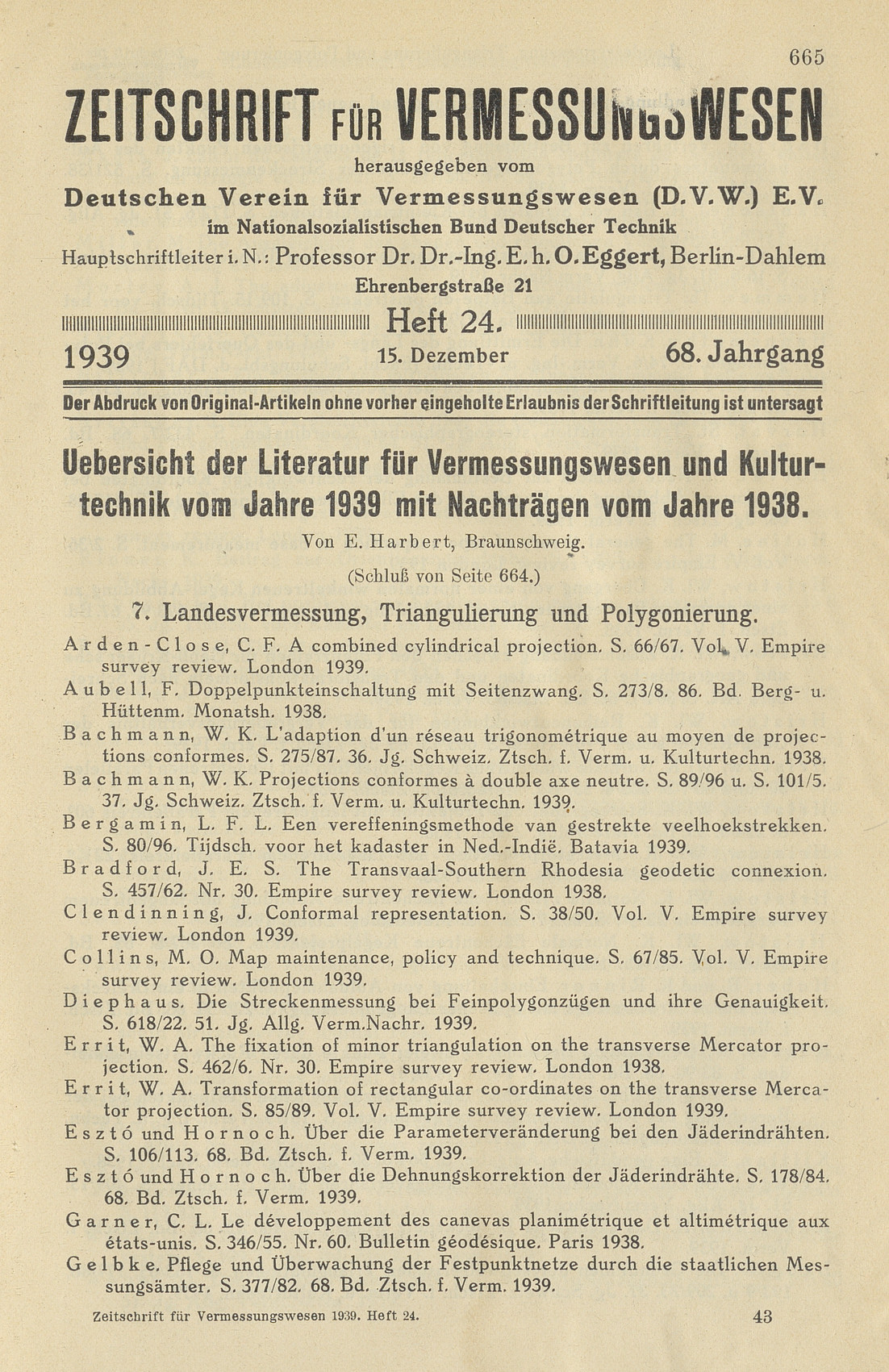 Zeitschrift für Vermessungswesen, Heft 24, 68. Jahrgang