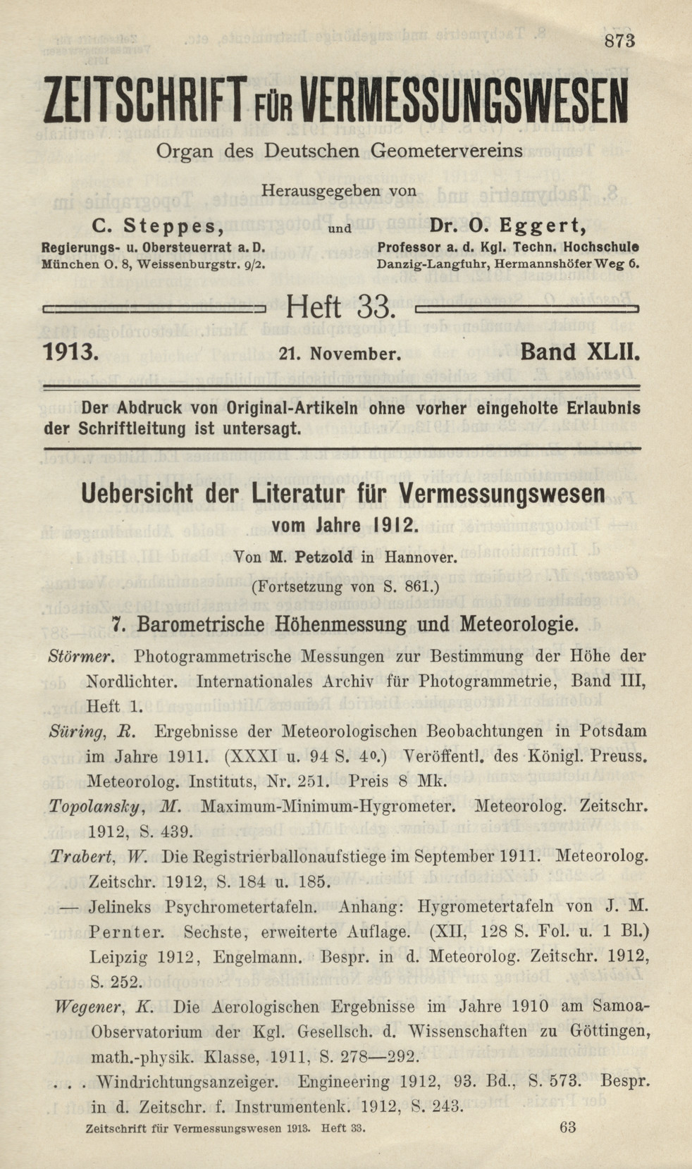 Zeitschrift für Vermessungswesen, Heft 33, Band XLII