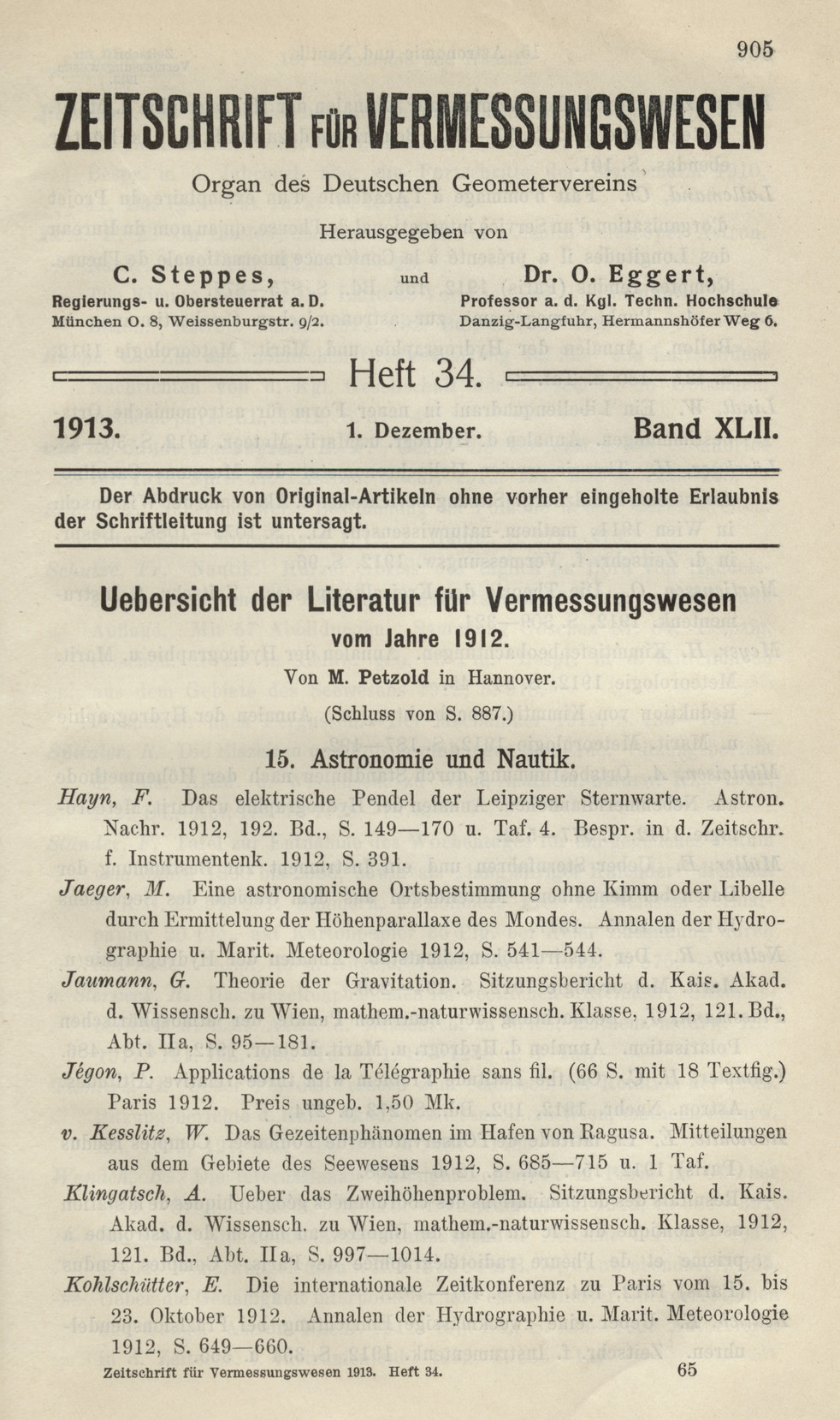 Zeitschrift für Vermessungswesen, Heft 34, Band XLII