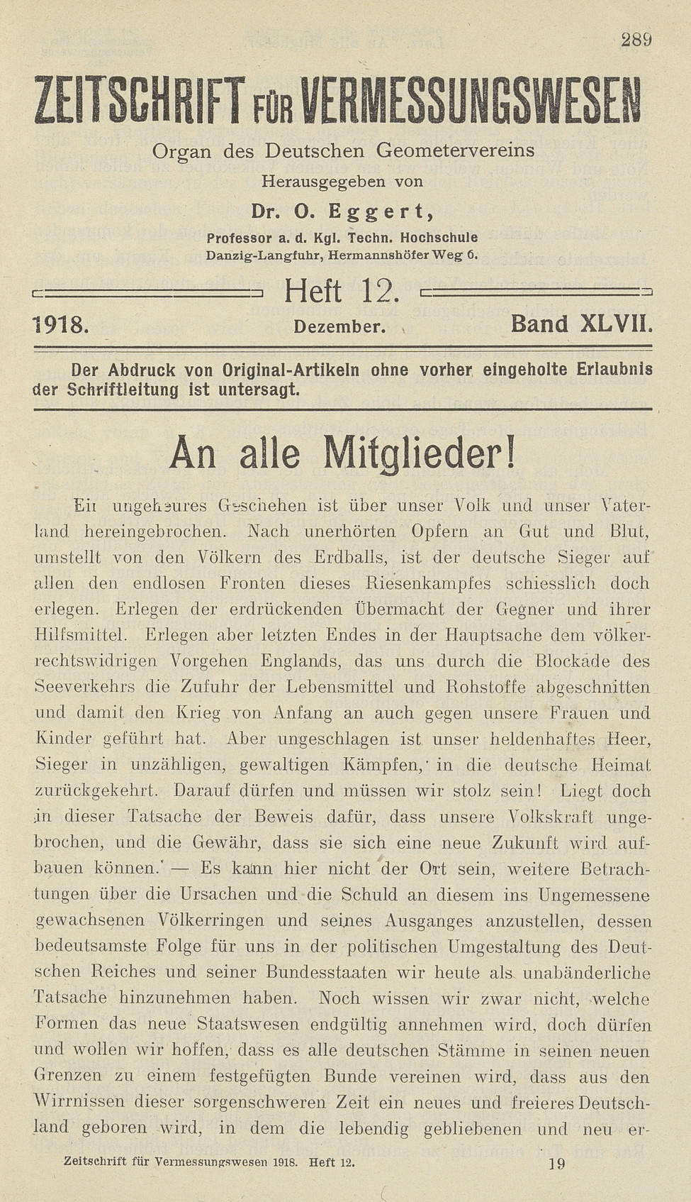 Zeitschrift für Vermessungswesen, Heft 12, Band XLVII