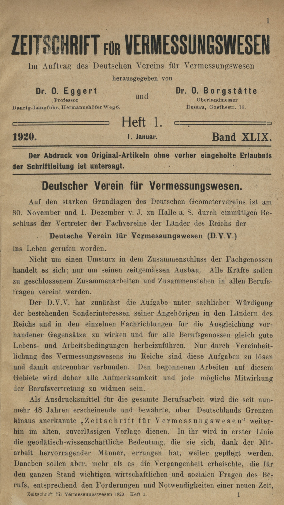 Zeitschrift für Vermessungswesen, Heft 1, Band XLIX