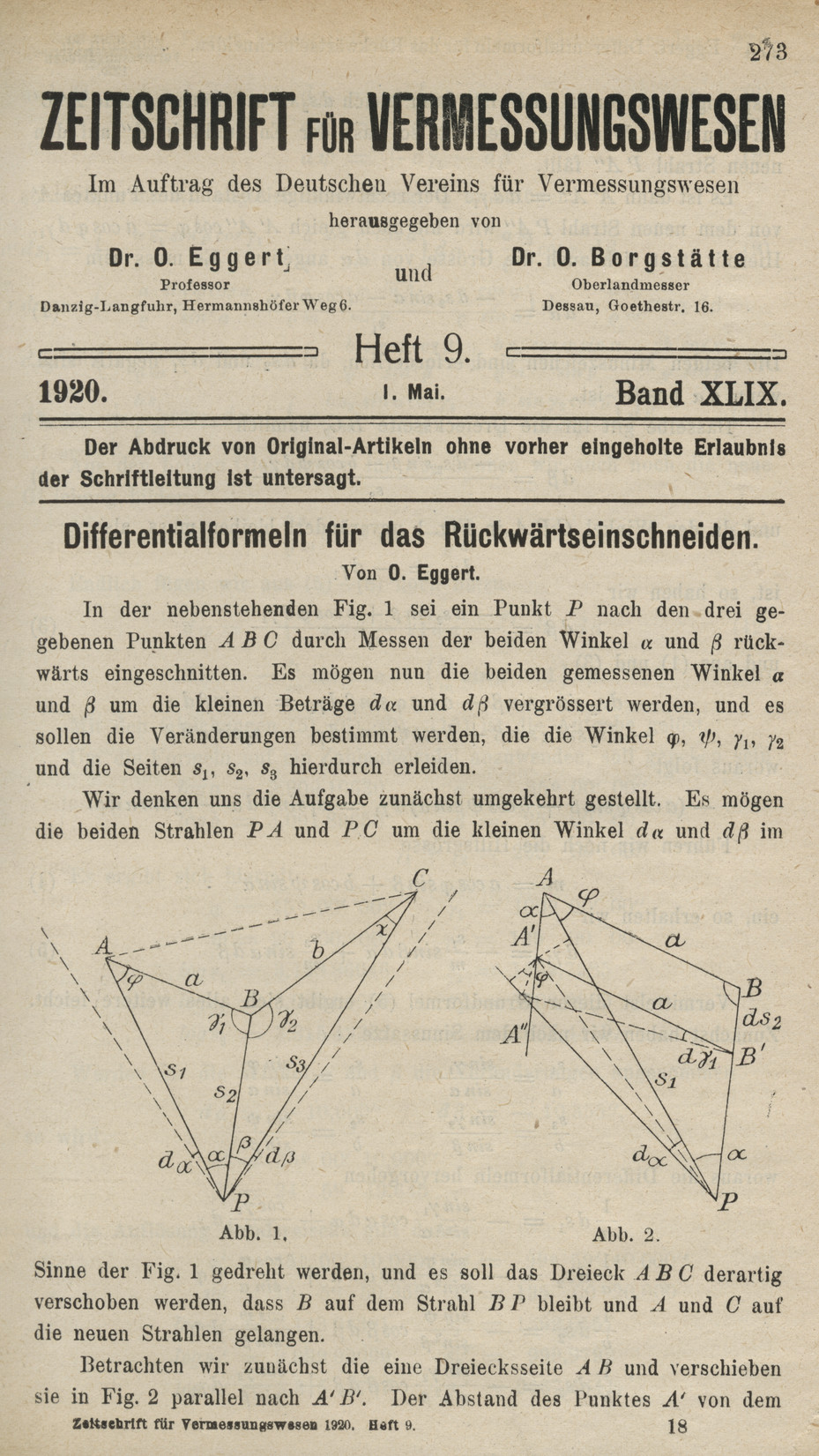 Zeitschrift für Vermessungswesen, Heft 9, Band XLIX