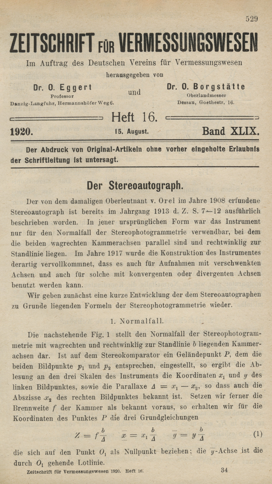 Zeitschrift für Vermessungswesen, Heft 16, Band XLIX