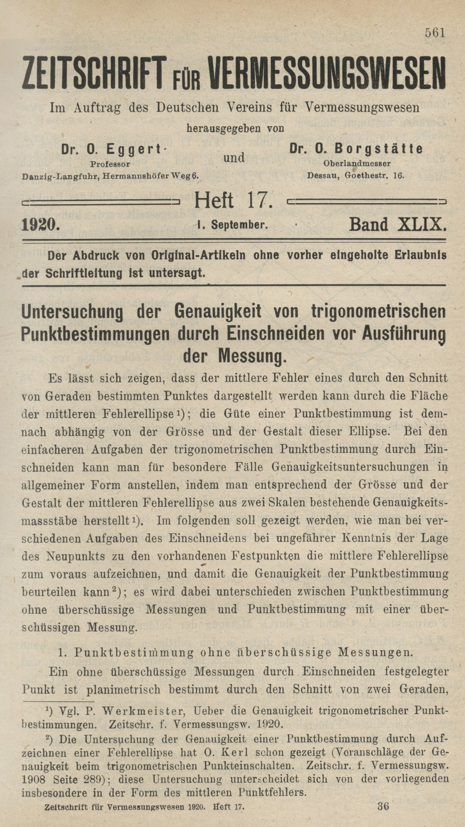Zeitschrift für Vermessungswesen, Heft 17, Band XLIX
