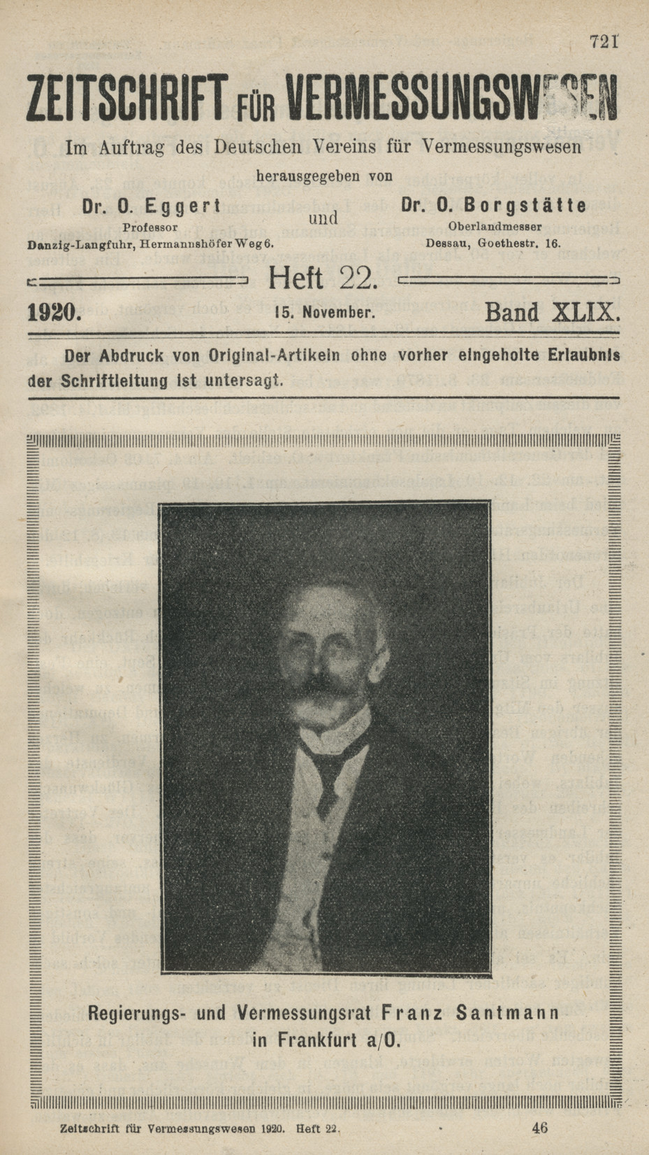 Zeitschrift für Vermessungswesen, Heft 22, Band XLIX