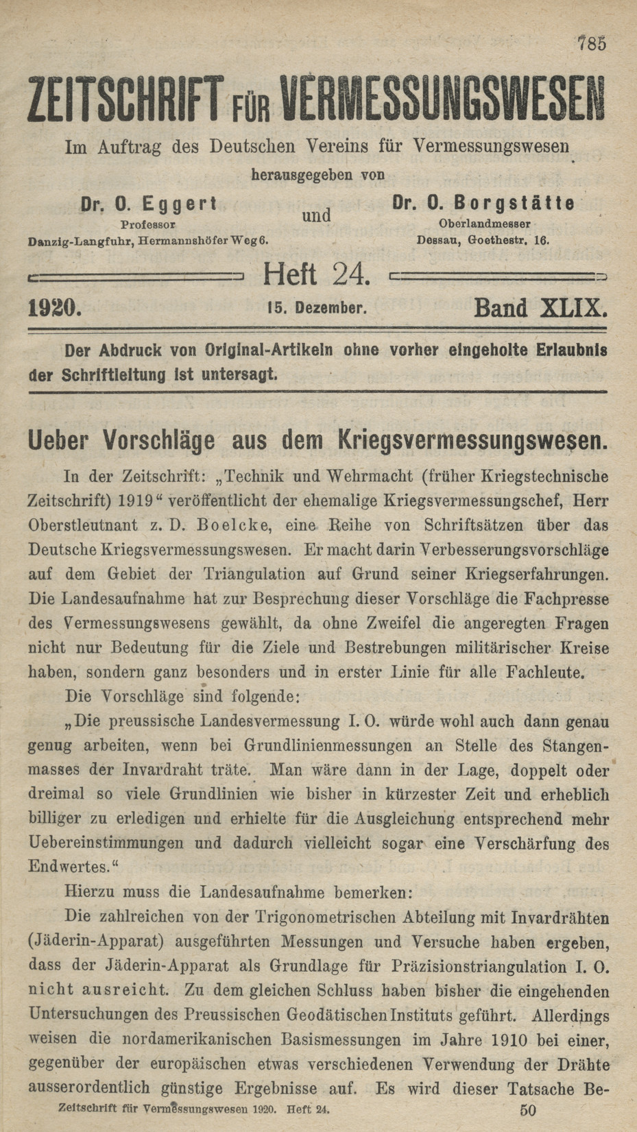 Zeitschrift für Vermessungswesen, Heft 24, Band XLIX