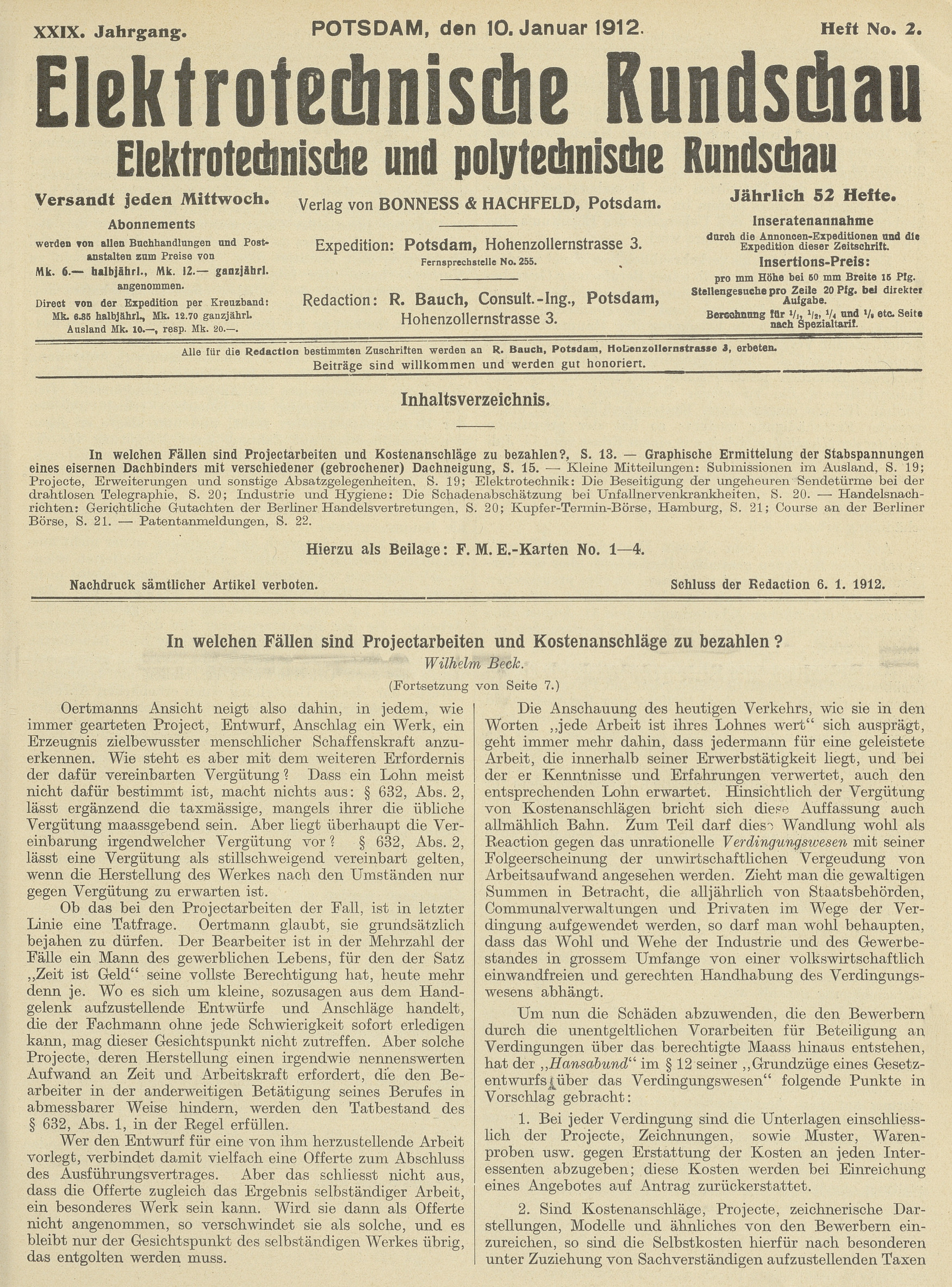 Elektrotechnische Rundschau : Elektrotechnische und polytechnische Rundschau, XXIX. Jahrgang, Heft No. 2