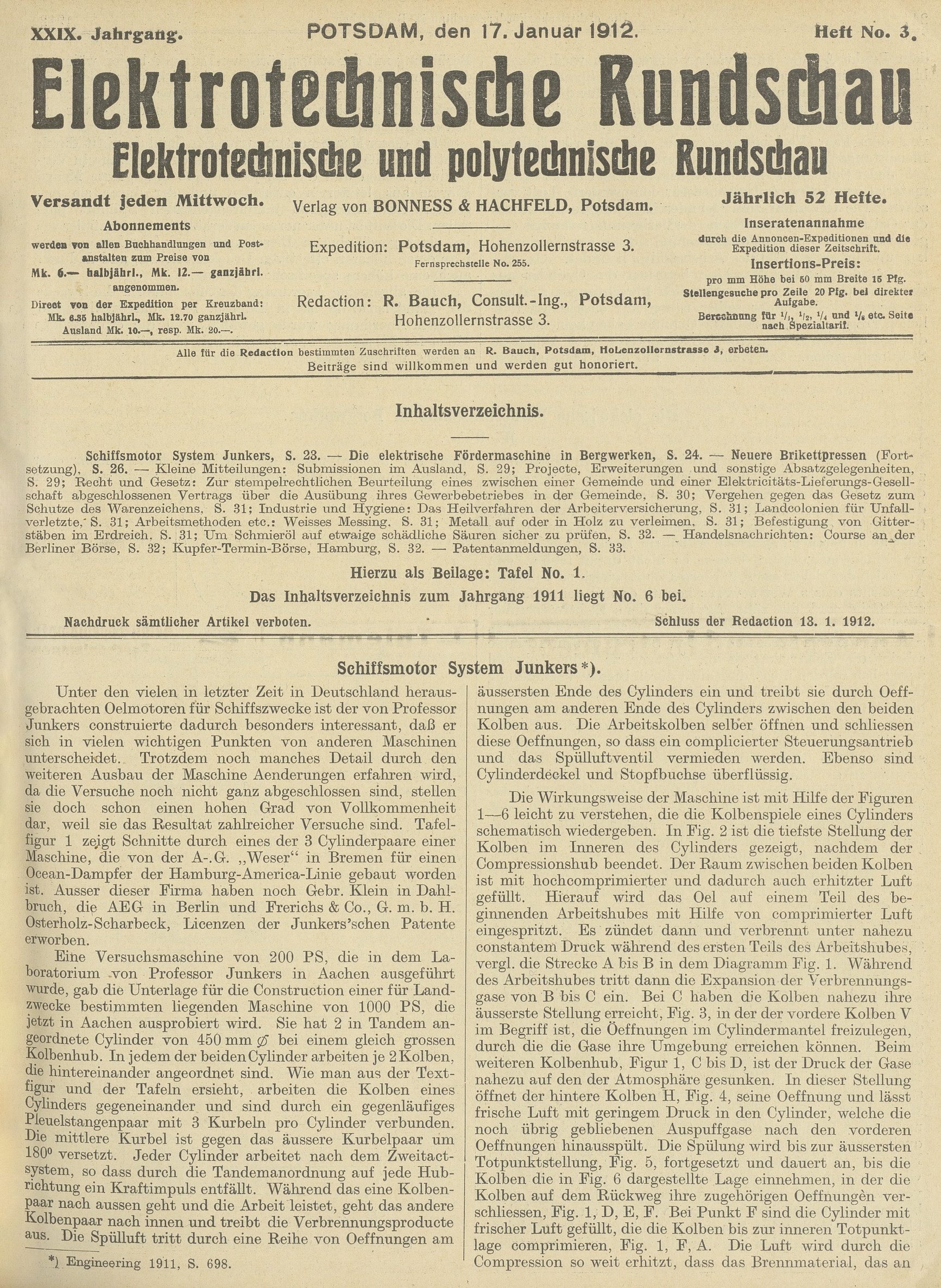 Elektrotechnische Rundschau : Elektrotechnische und polytechnische Rundschau, XXIX. Jahrgang, Heft No. 3