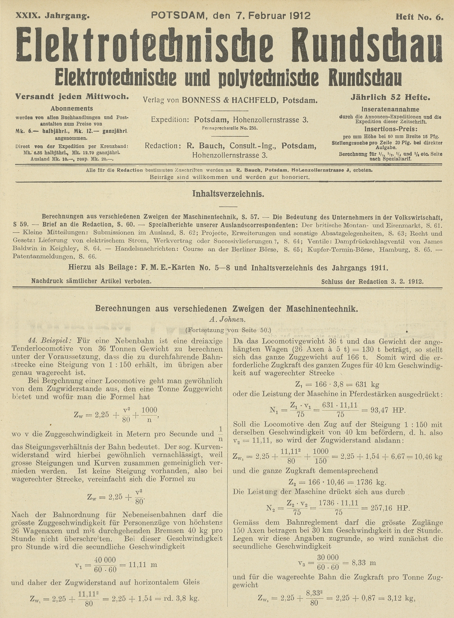 Elektrotechnische Rundschau : Elektrotechnische und polytechnische Rundschau, XXIX. Jahrgang, Heft No. 6