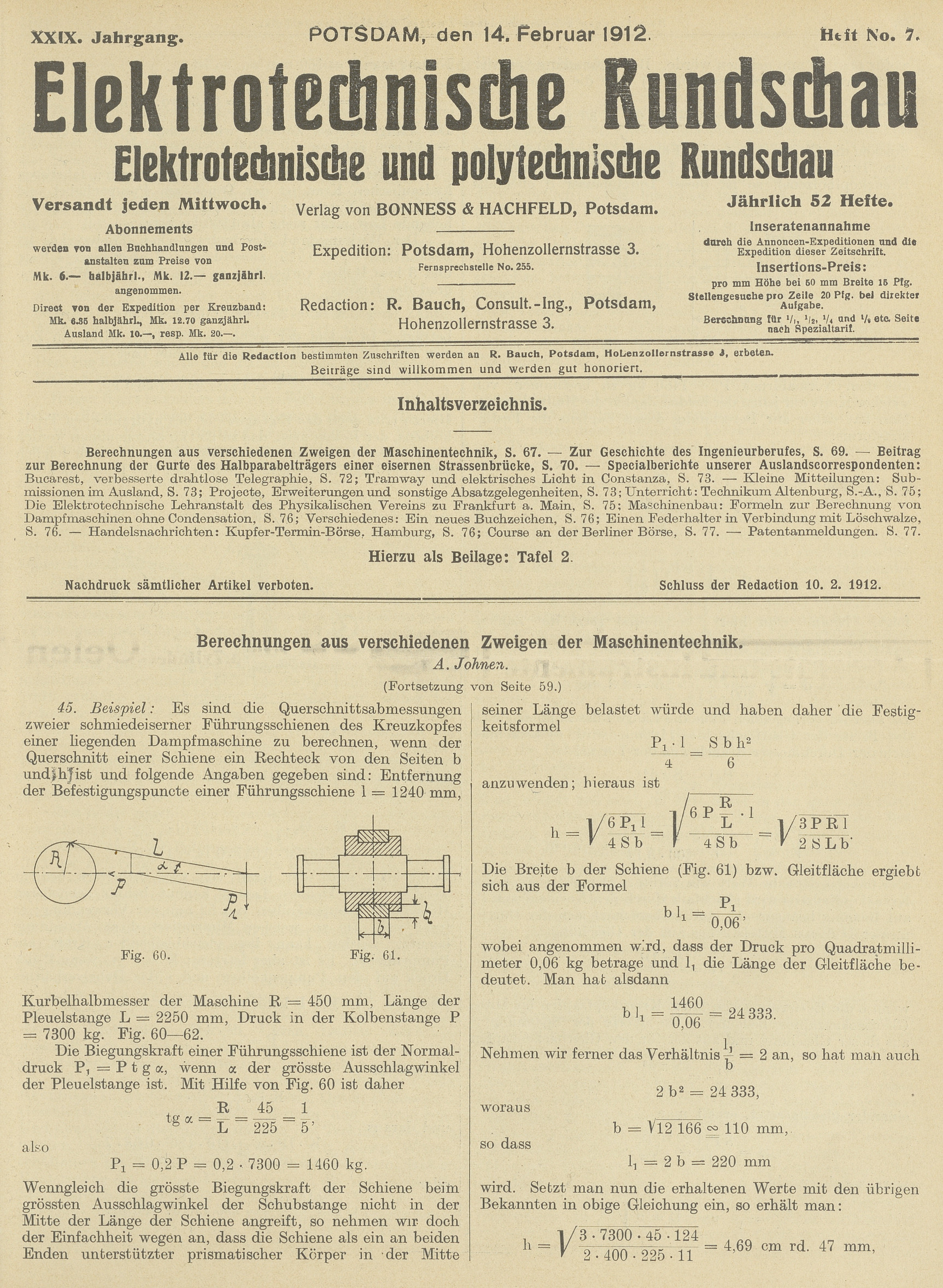 Elektrotechnische Rundschau : Elektrotechnische und polytechnische Rundschau, XXIX. Jahrgang, Heft No. 7