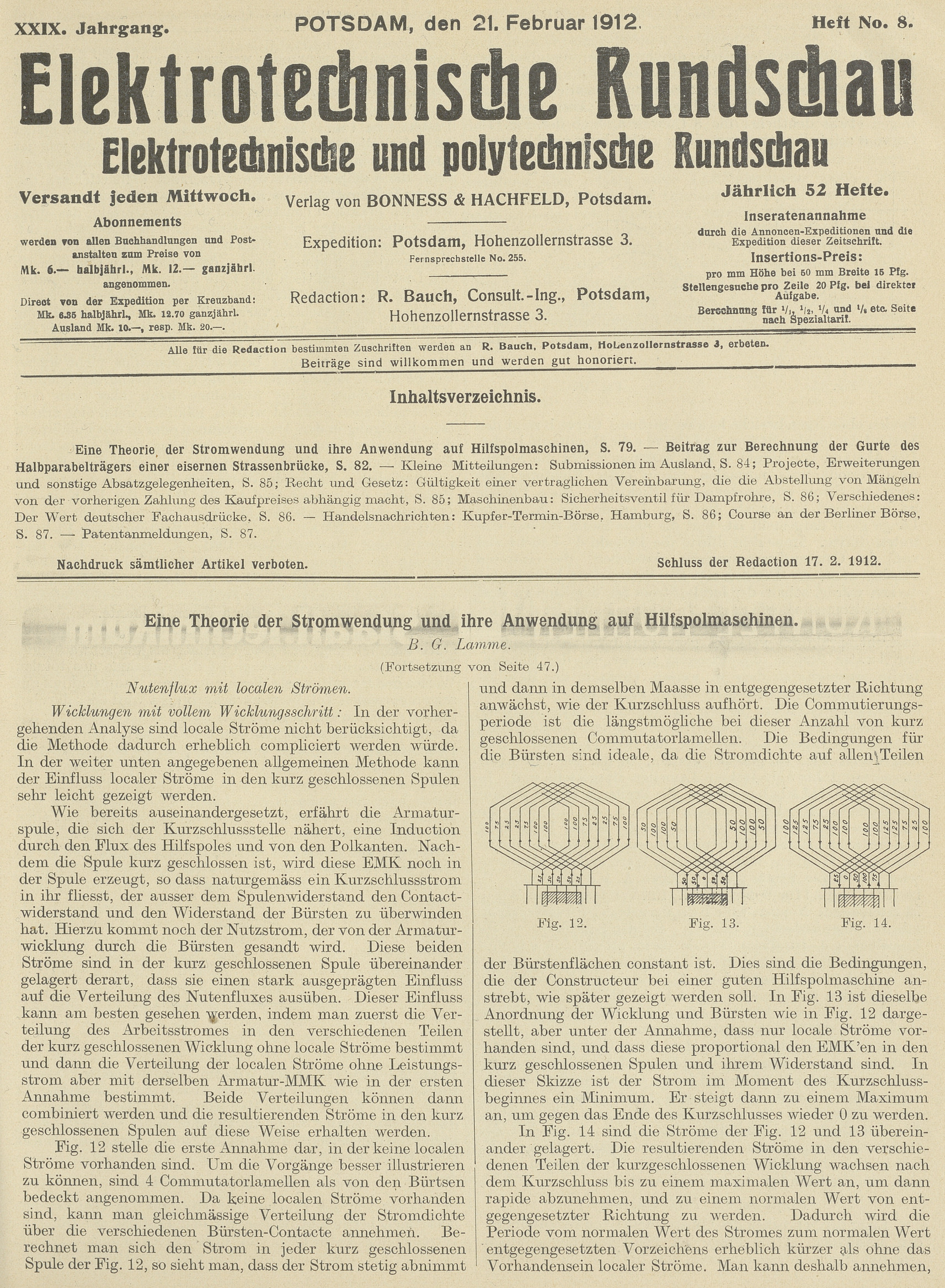 Elektrotechnische Rundschau : Elektrotechnische und polytechnische Rundschau, XXIX. Jahrgang, Heft No. 8