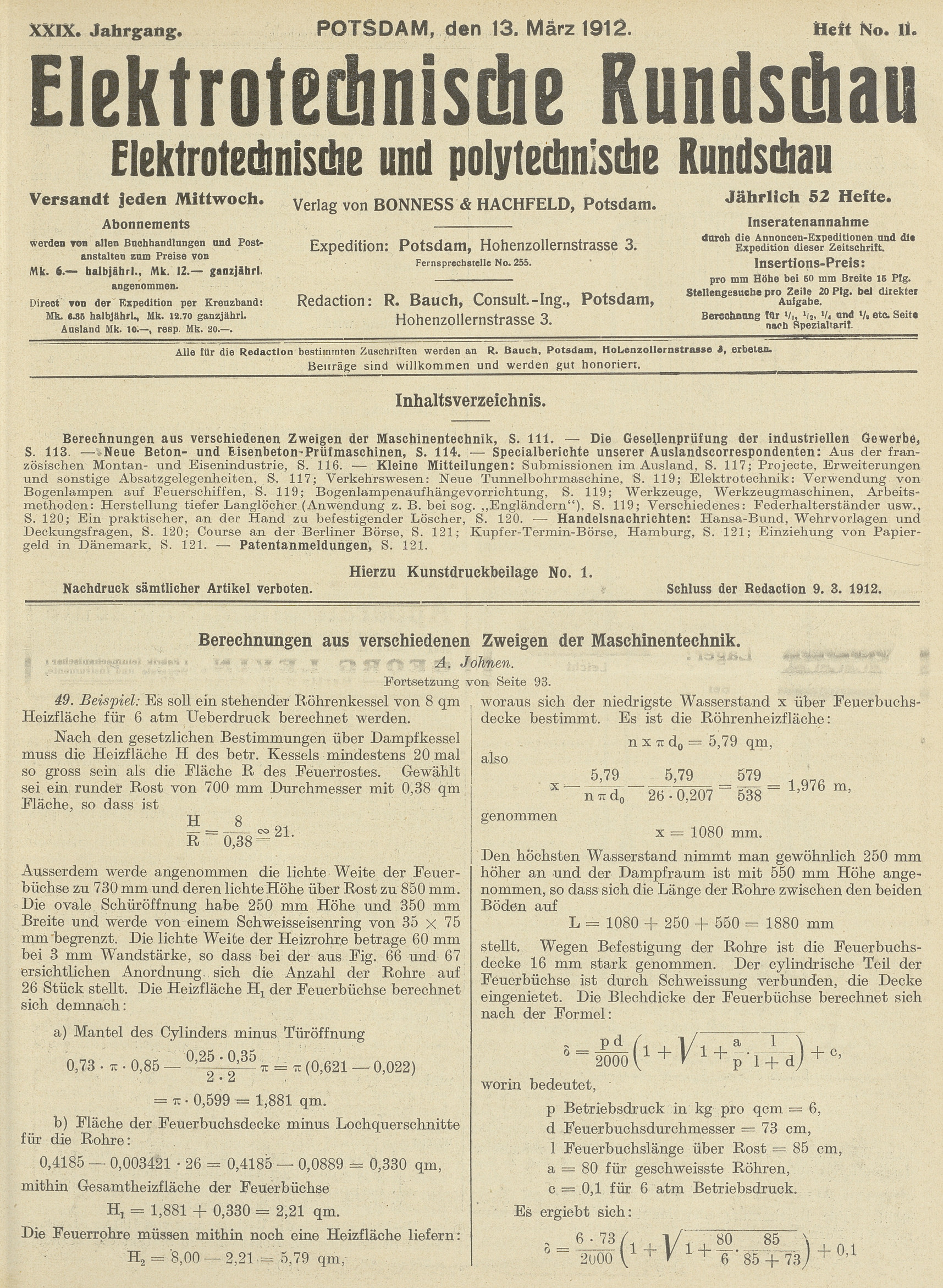 Elektrotechnische Rundschau : Elektrotechnische und polytechnische Rundschau, XXIX. Jahrgang, Heft No. 11