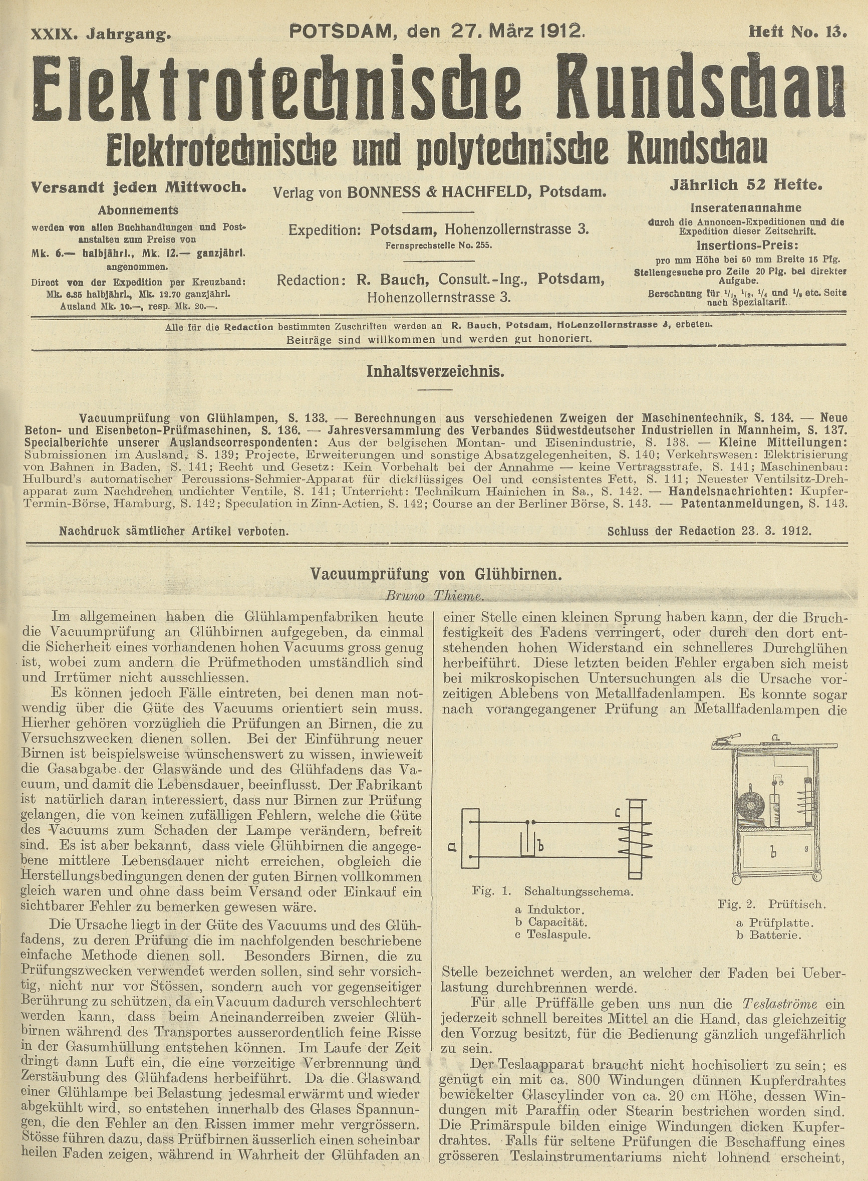 Elektrotechnische Rundschau : Elektrotechnische und polytechnische Rundschau, XXIX. Jahrgang, Heft No. 13