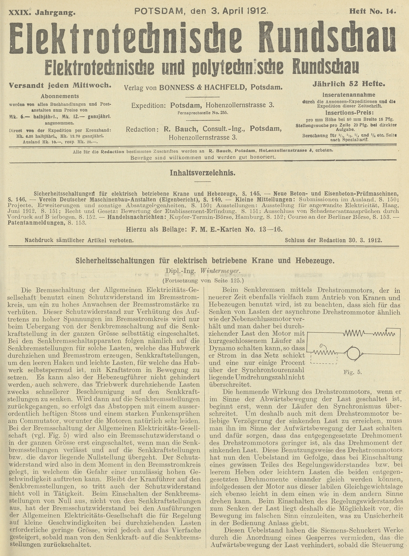 Elektrotechnische Rundschau : Elektrotechnische und polytechnische Rundschau, XXIX. Jahrgang, Heft No. 14