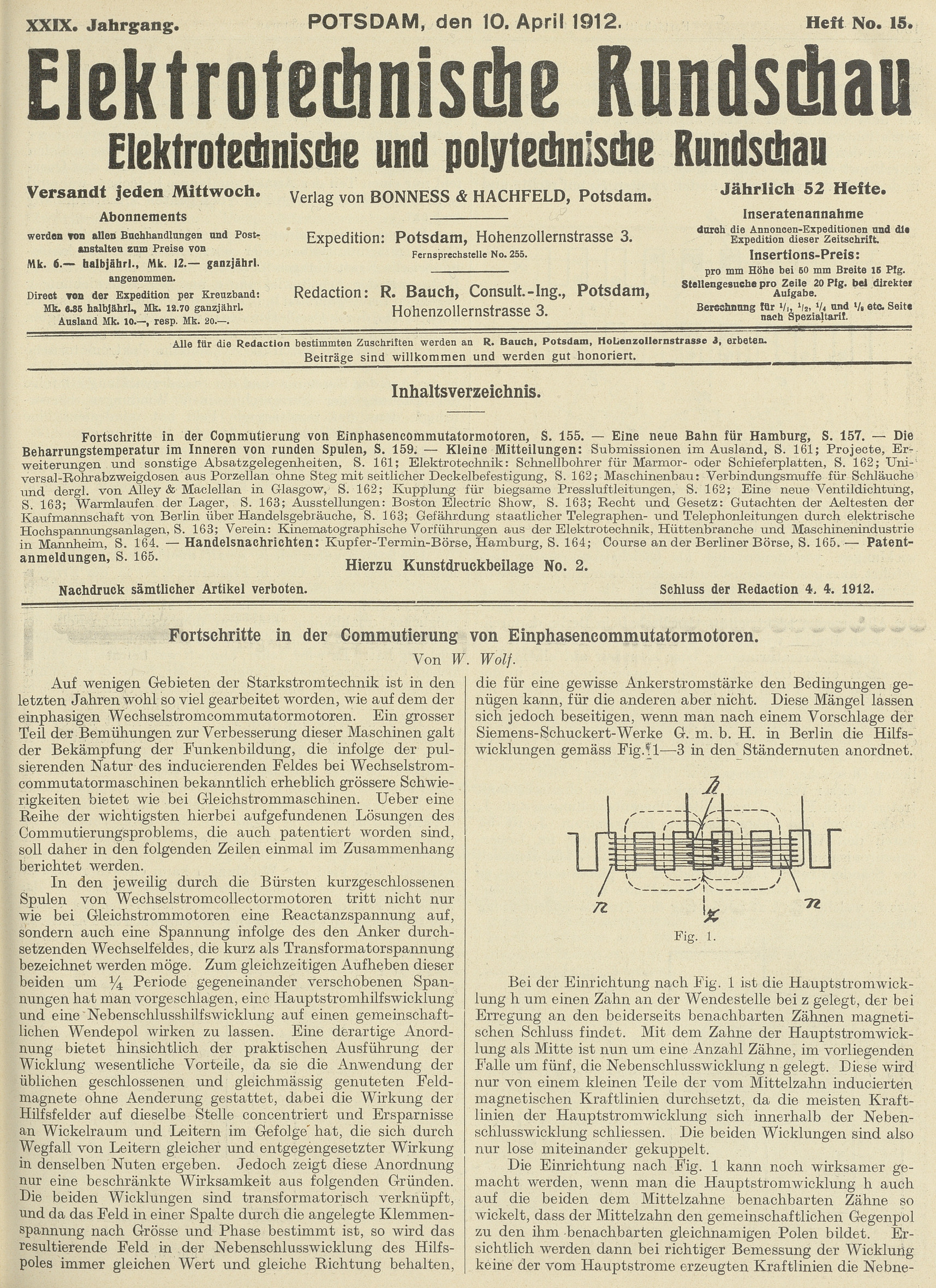 Elektrotechnische Rundschau : Elektrotechnische und polytechnische Rundschau, XXIX. Jahrgang, Heft No. 15