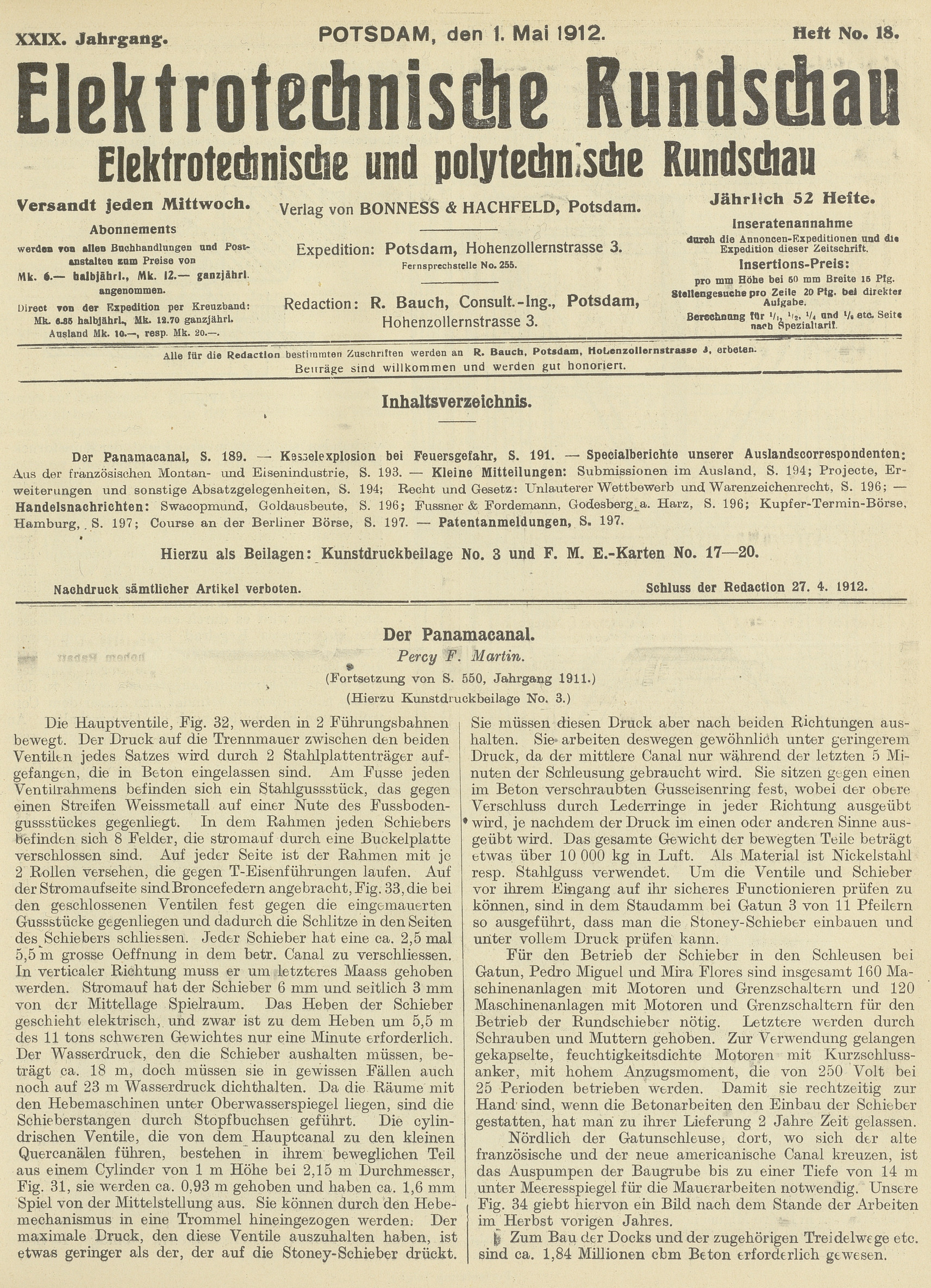 Elektrotechnische Rundschau : Elektrotechnische und polytechnische Rundschau, XXIX. Jahrgang, Heft No. 18