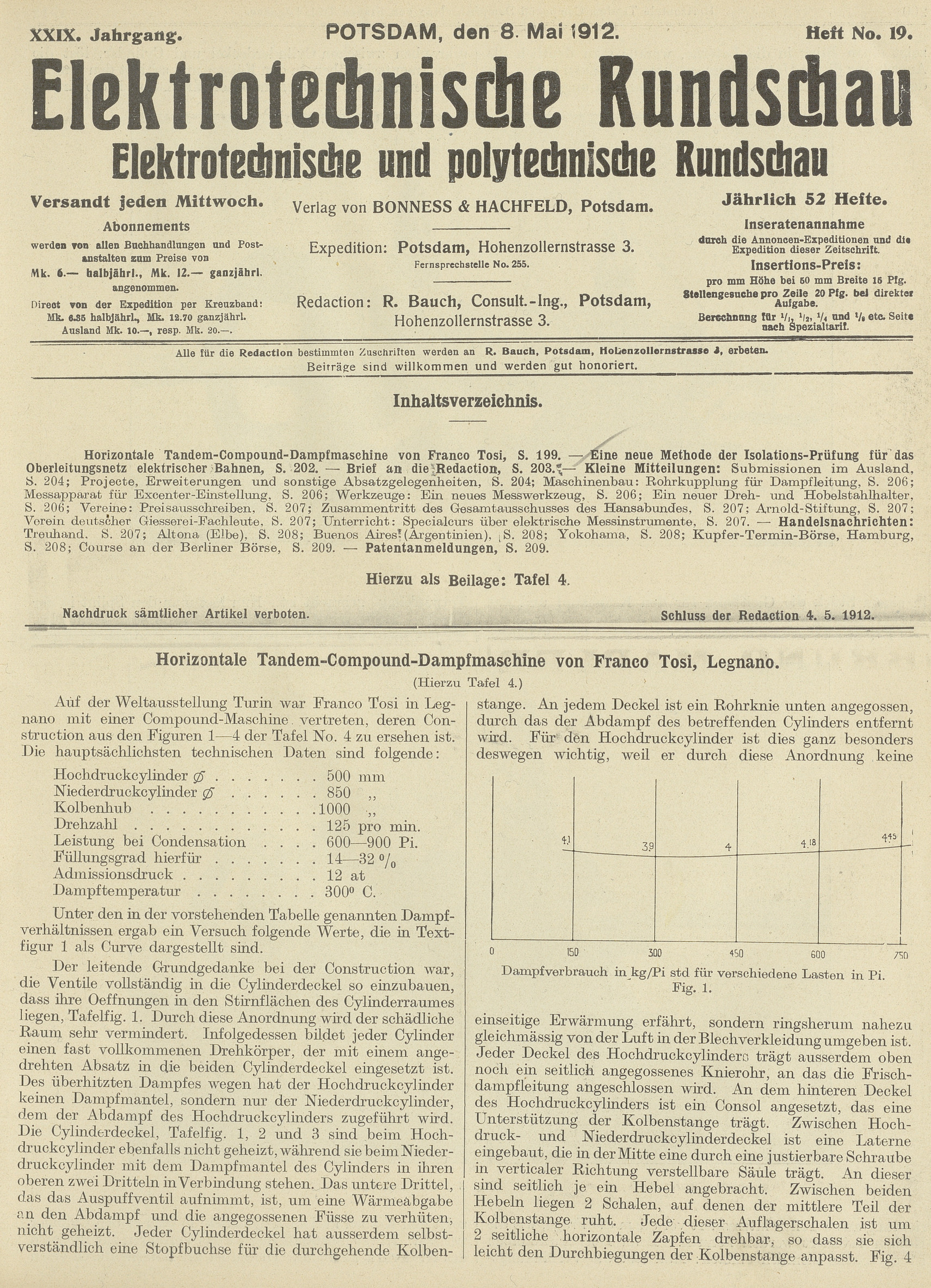 Elektrotechnische Rundschau : Elektrotechnische und polytechnische Rundschau, XXIX. Jahrgang, Heft No. 19