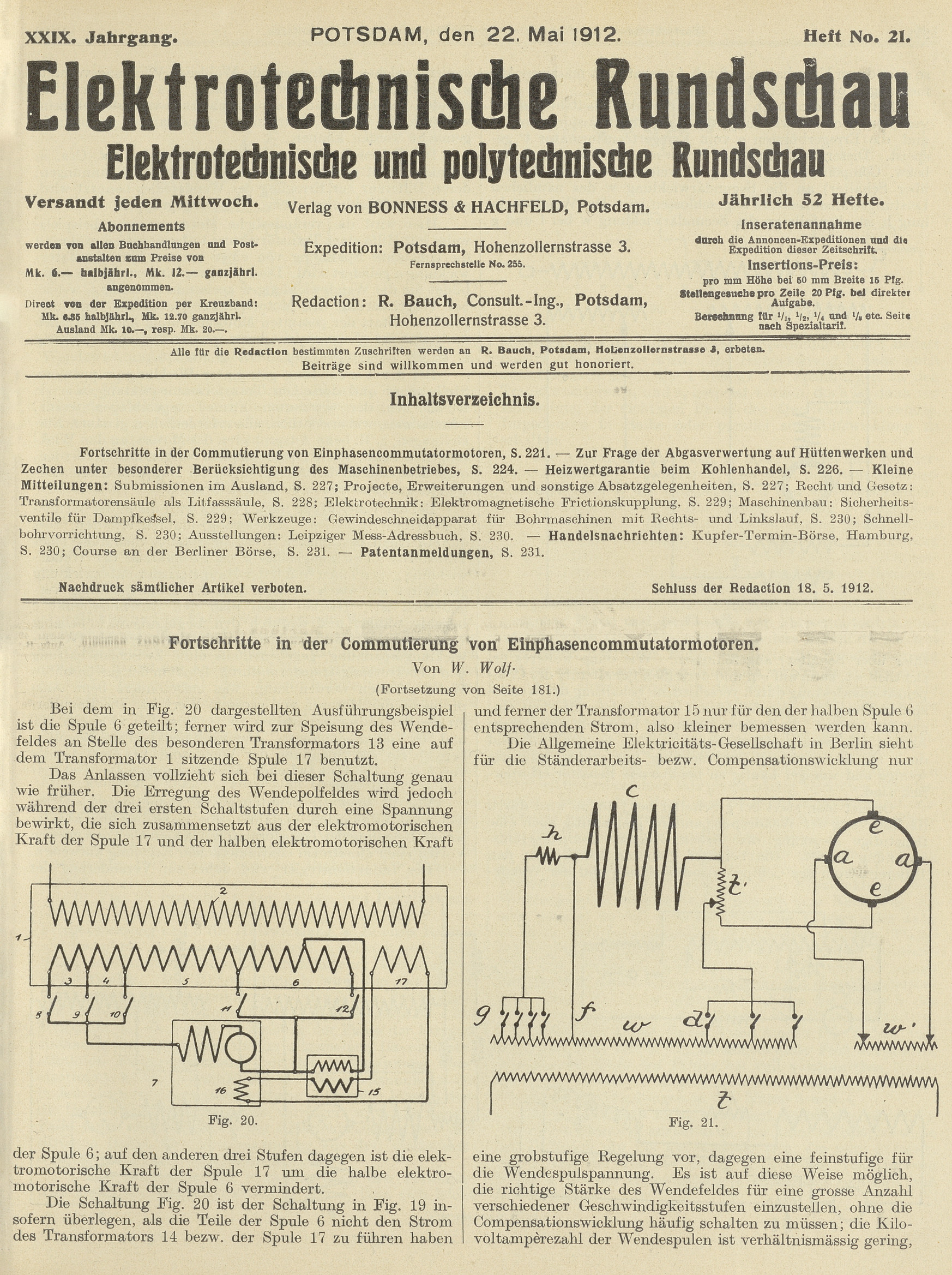 Elektrotechnische Rundschau : Elektrotechnische und polytechnische Rundschau, XXIX. Jahrgang, Heft No. 21