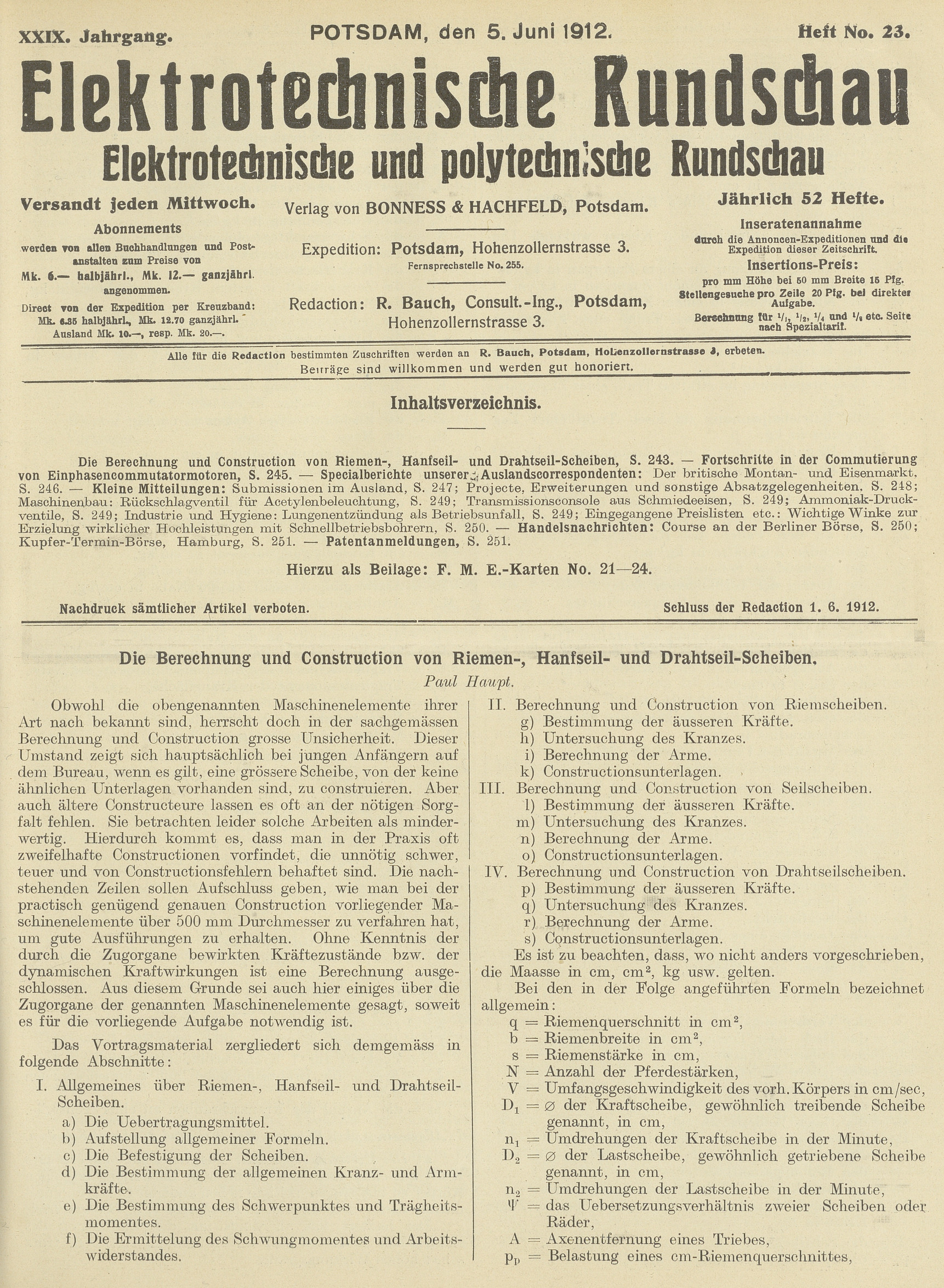 Elektrotechnische Rundschau : Elektrotechnische und polytechnische Rundschau, XXIX. Jahrgang, Heft No. 23