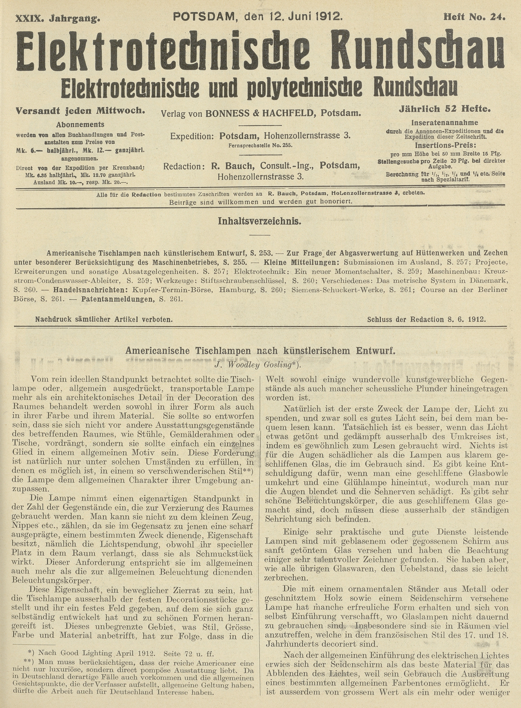 Elektrotechnische Rundschau : Elektrotechnische und polytechnische Rundschau, XXIX. Jahrgang, Heft No. 24