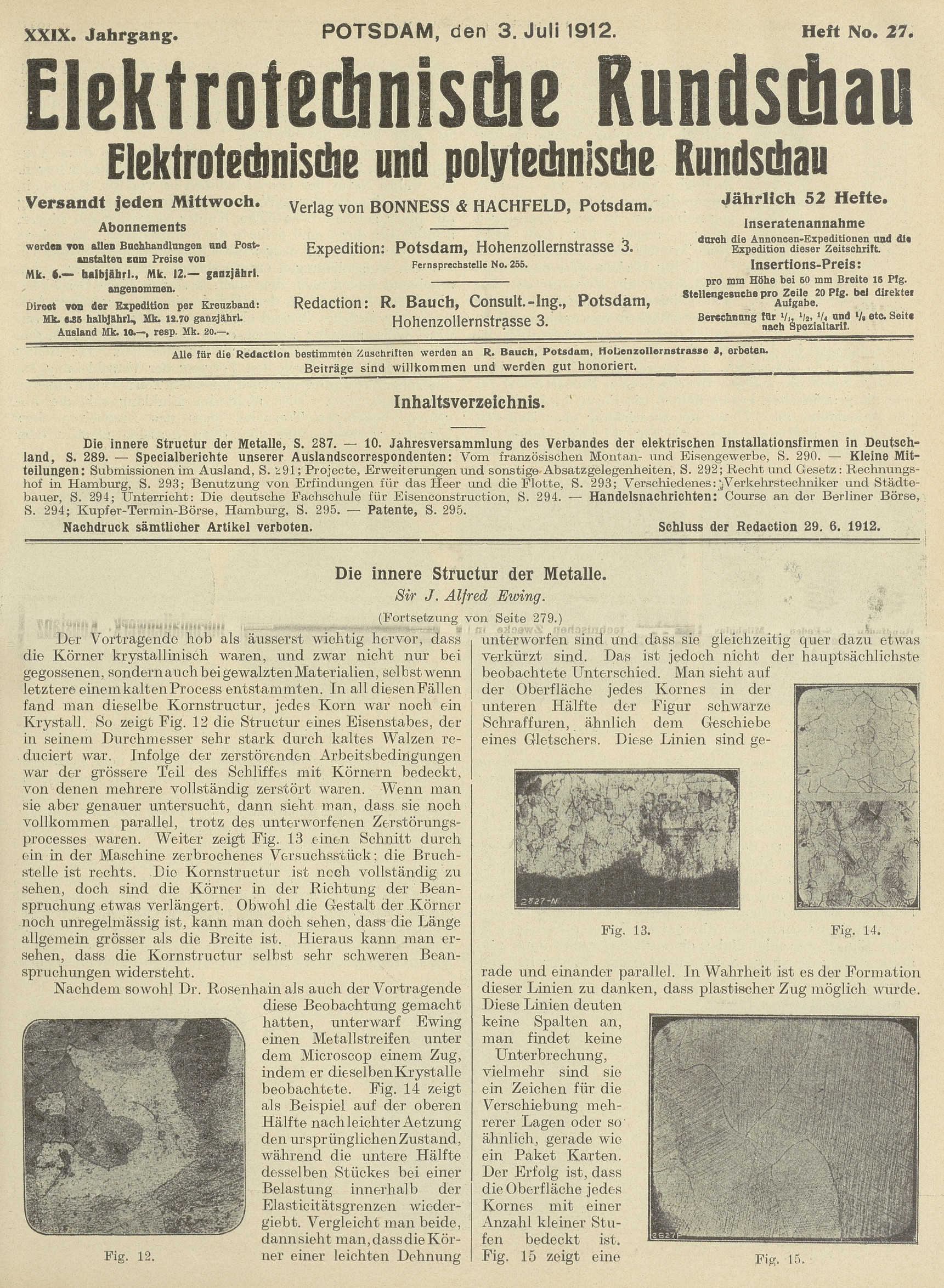 Elektrotechnische Rundschau : Elektrotechnische und polytechnische Rundschau, XXIX. Jahrgang, Heft No. 27