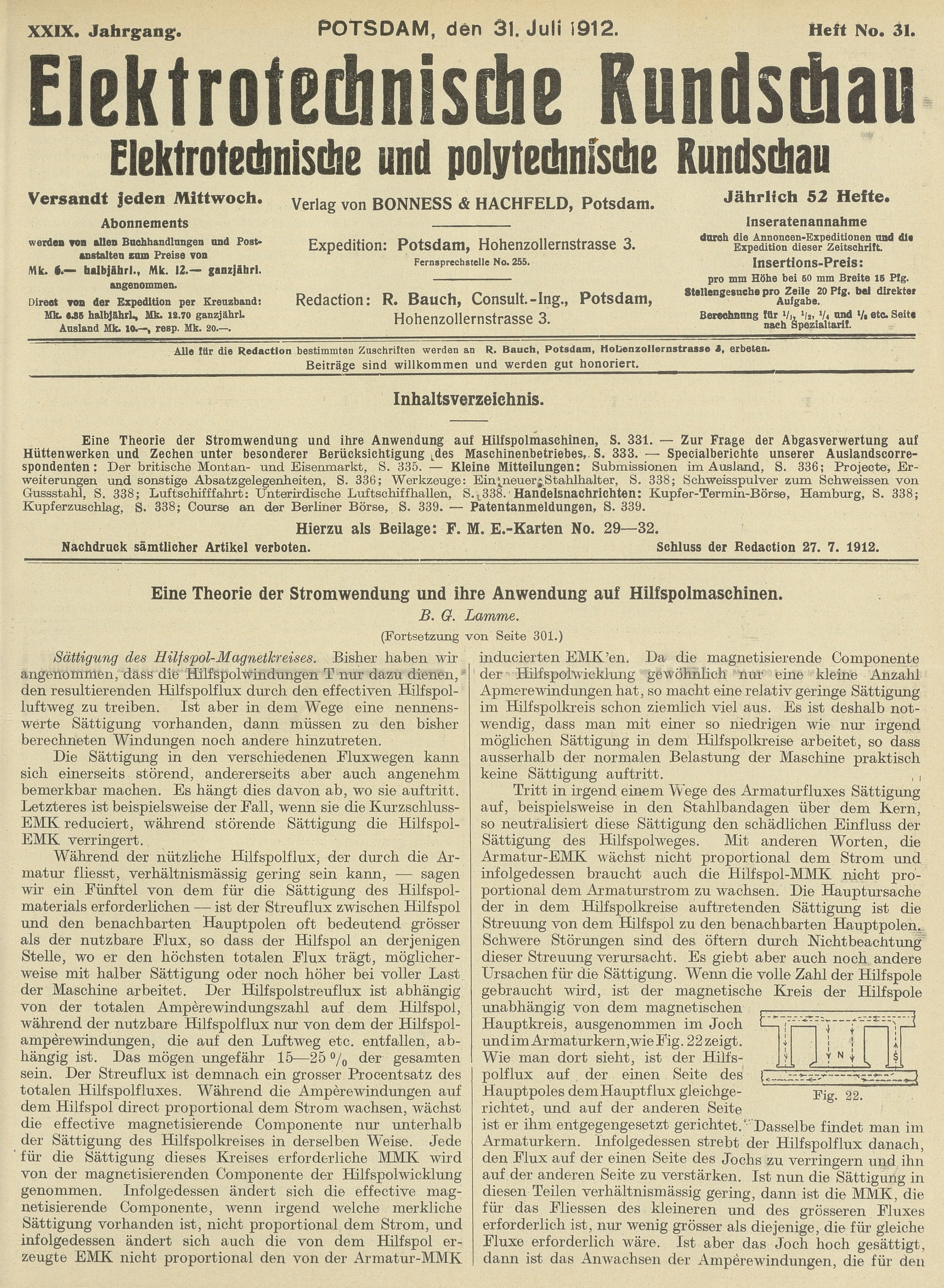 Elektrotechnische Rundschau : Elektrotechnische und polytechnische Rundschau, XXIX. Jahrgang, Heft No. 31