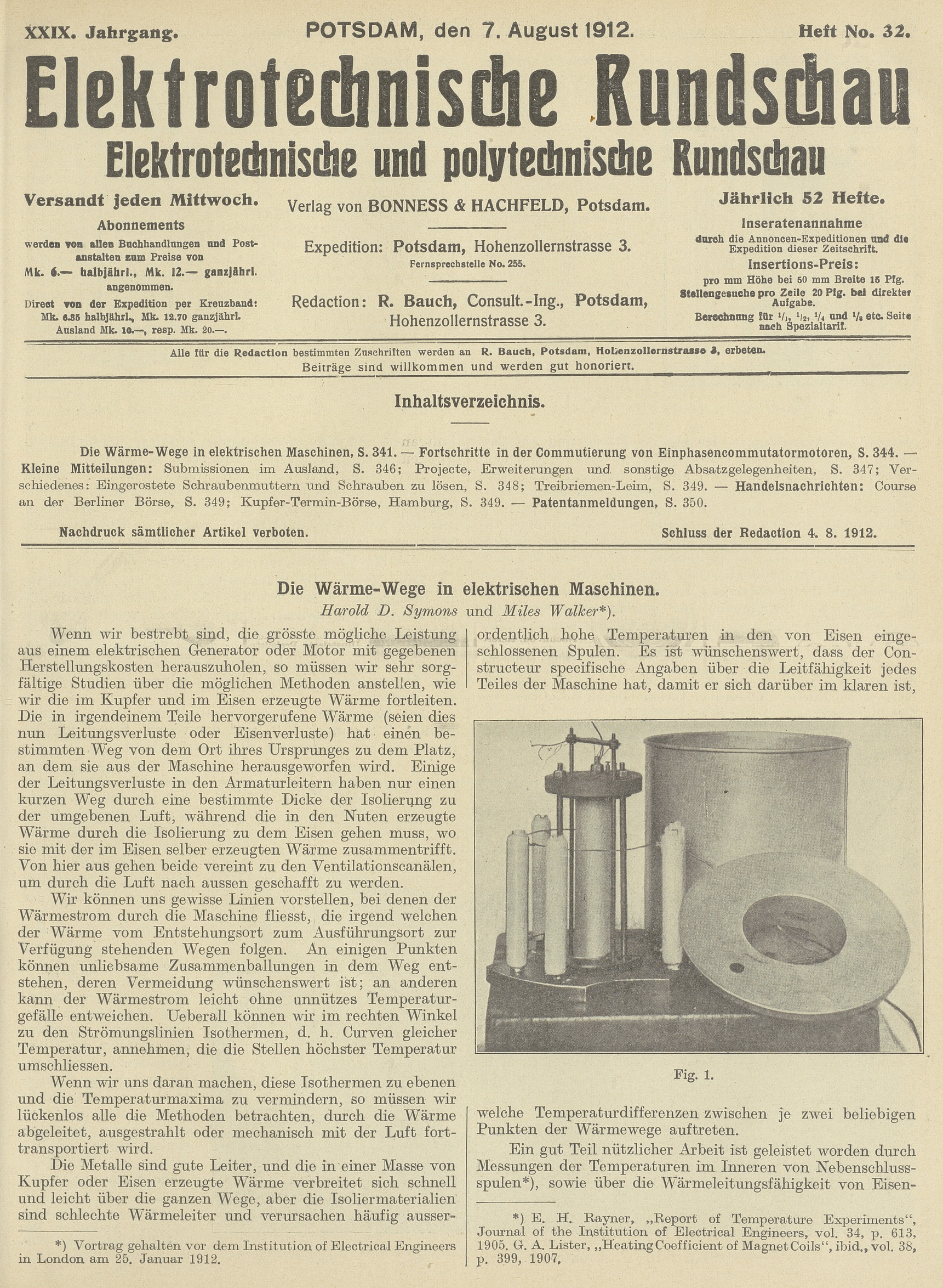 Elektrotechnische Rundschau : Elektrotechnische und polytechnische Rundschau, XXIX. Jahrgang, Heft No. 32