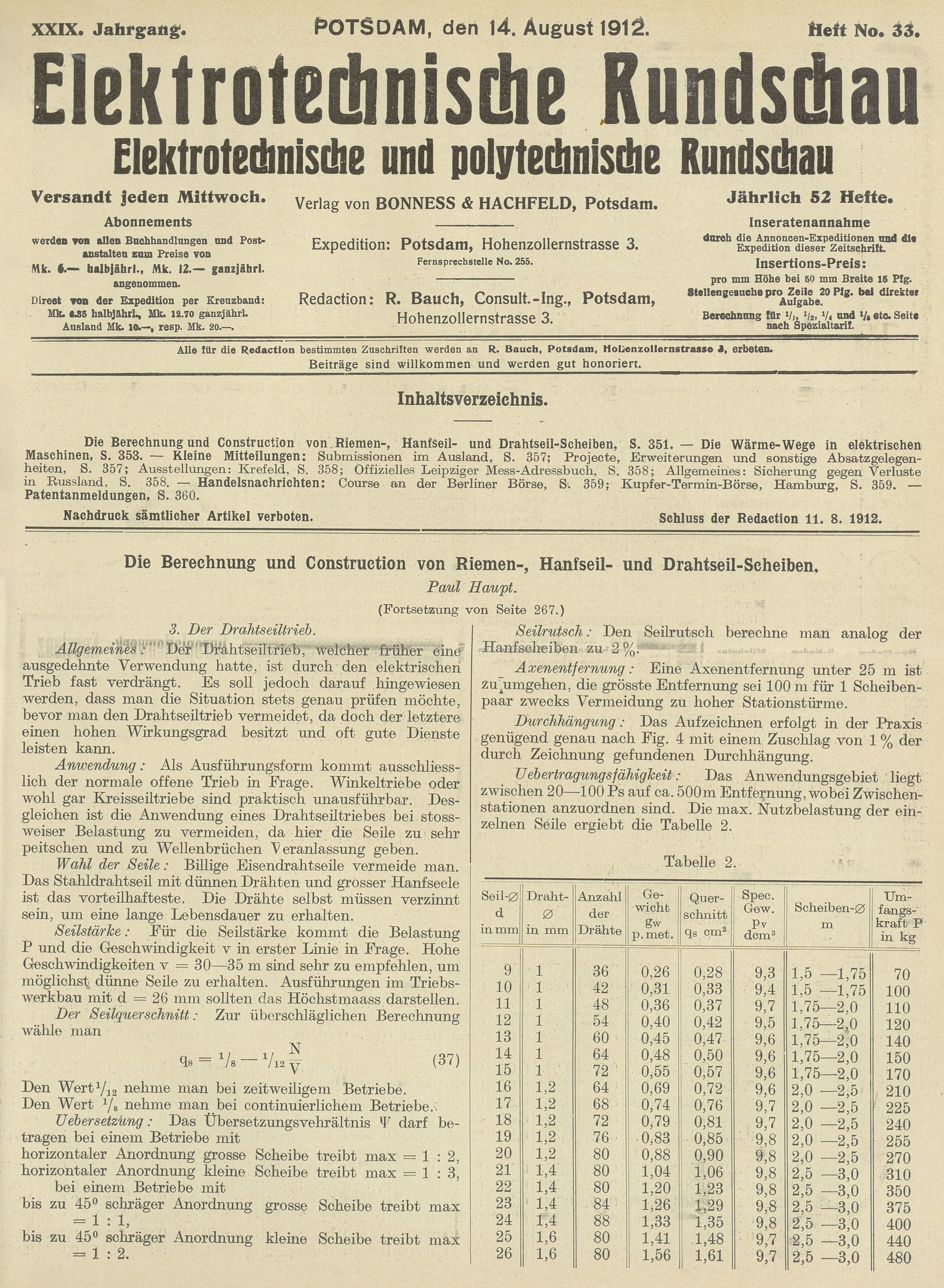 Elektrotechnische Rundschau : Elektrotechnische und polytechnische Rundschau, XXIX. Jahrgang, Heft No. 33