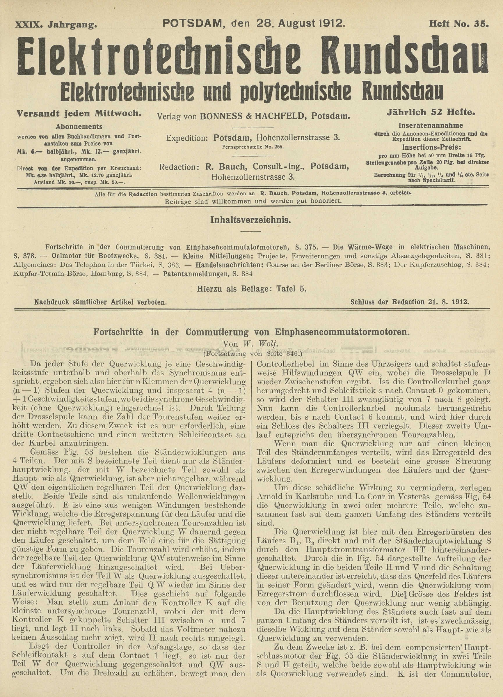 Elektrotechnische Rundschau : Elektrotechnische und polytechnische Rundschau, XXIX. Jahrgang, Heft No. 35